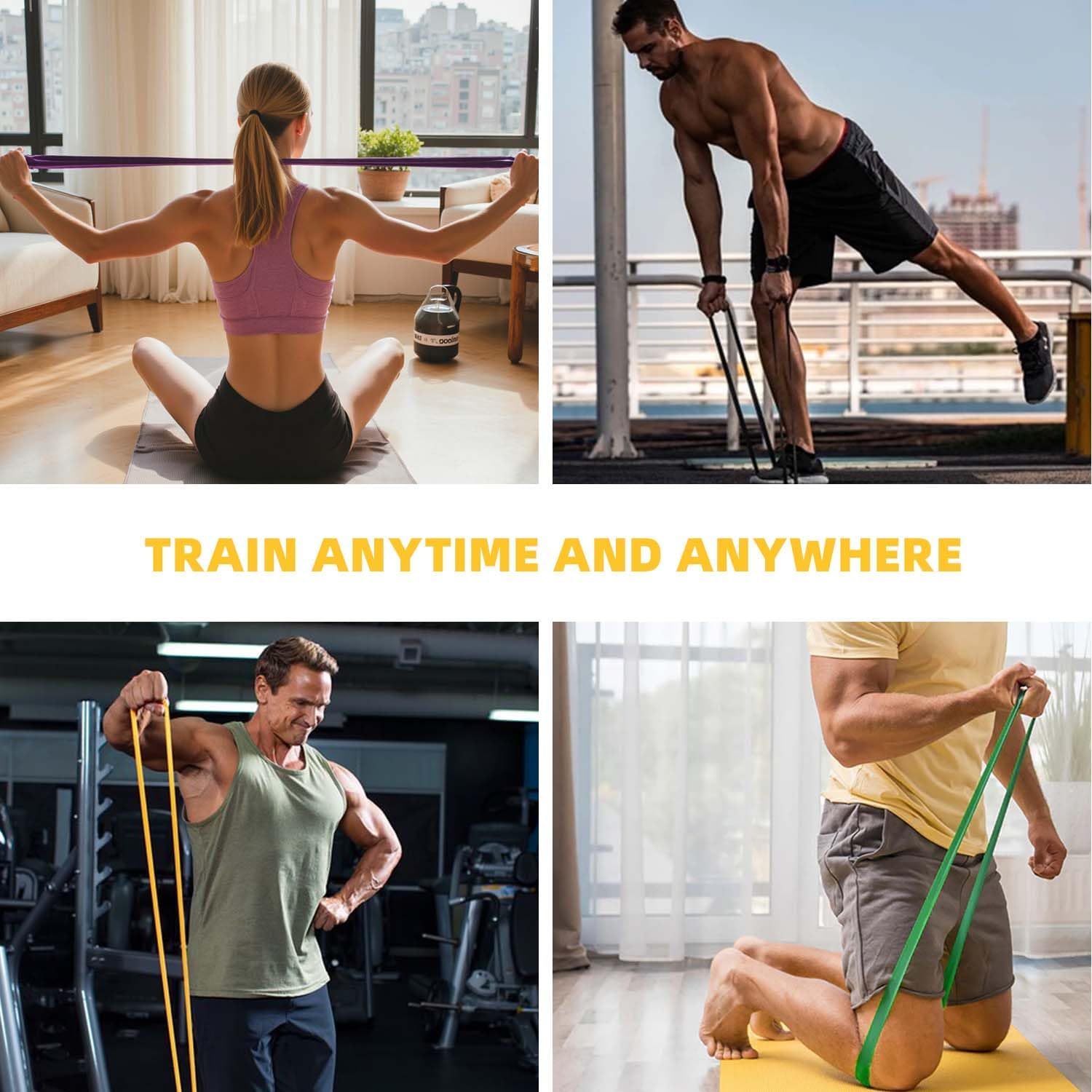 Fitnessbänder, Widerstandsbänder 6er-Set, Widerstandsbänder mit Türanker, Tragetasche. Widerstandsbänder für Pilates – Bild 6