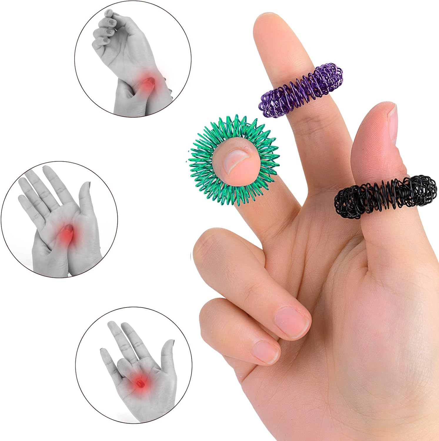 8-teiliges Akupressurring-Set, Massageringe für Finger, Akupressurring, Massagering zum Stressabbau und zur Förderung der Durchblutung, Fingermassage oder Zehenmassage – Bild 2
