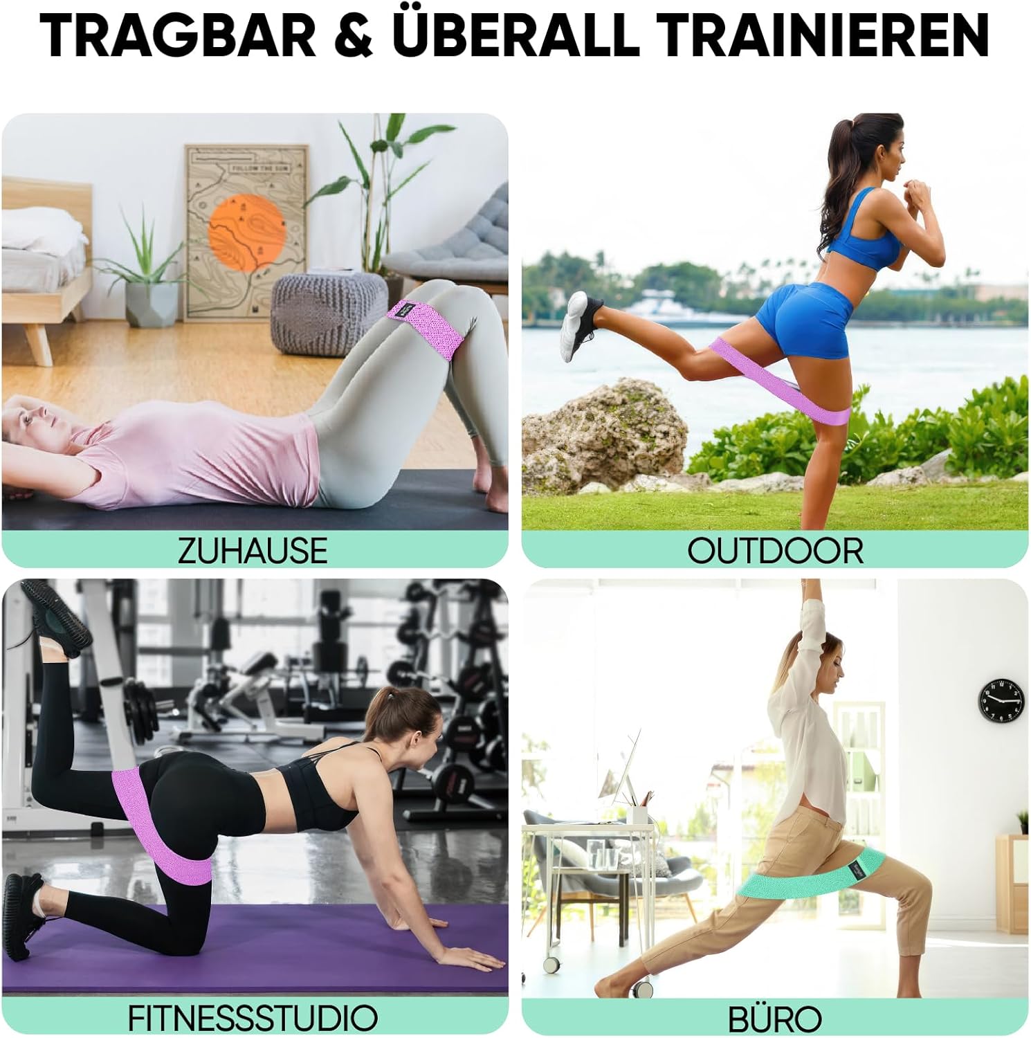 Fitnessbänder stricken, Widerstandsbänder, Yoga-Gürtel, rutschfest & schweißbeständig, Gymnastikgürtel, Hüfte, Beintraining, Krafttraining und Klimmzüge – Bild 8