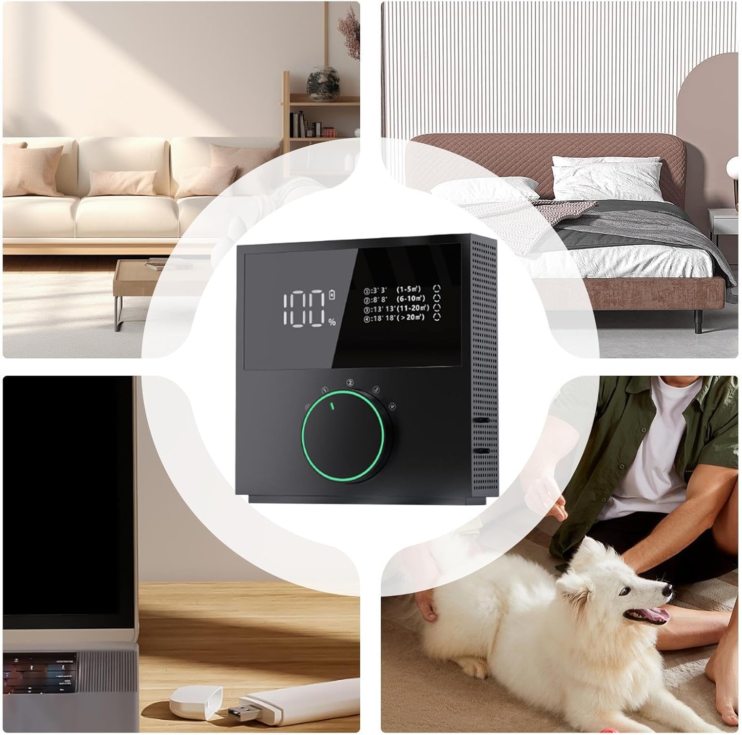 Luftreiniger – leise, wiederaufladbar, USB, 3 Geschwindigkeitsstufen, Luftqualitätsmonitor für Büro, Wohnzimmer, Spa, Yoga, Meditation, Klassenzimmer, Hotel – Bild 4
