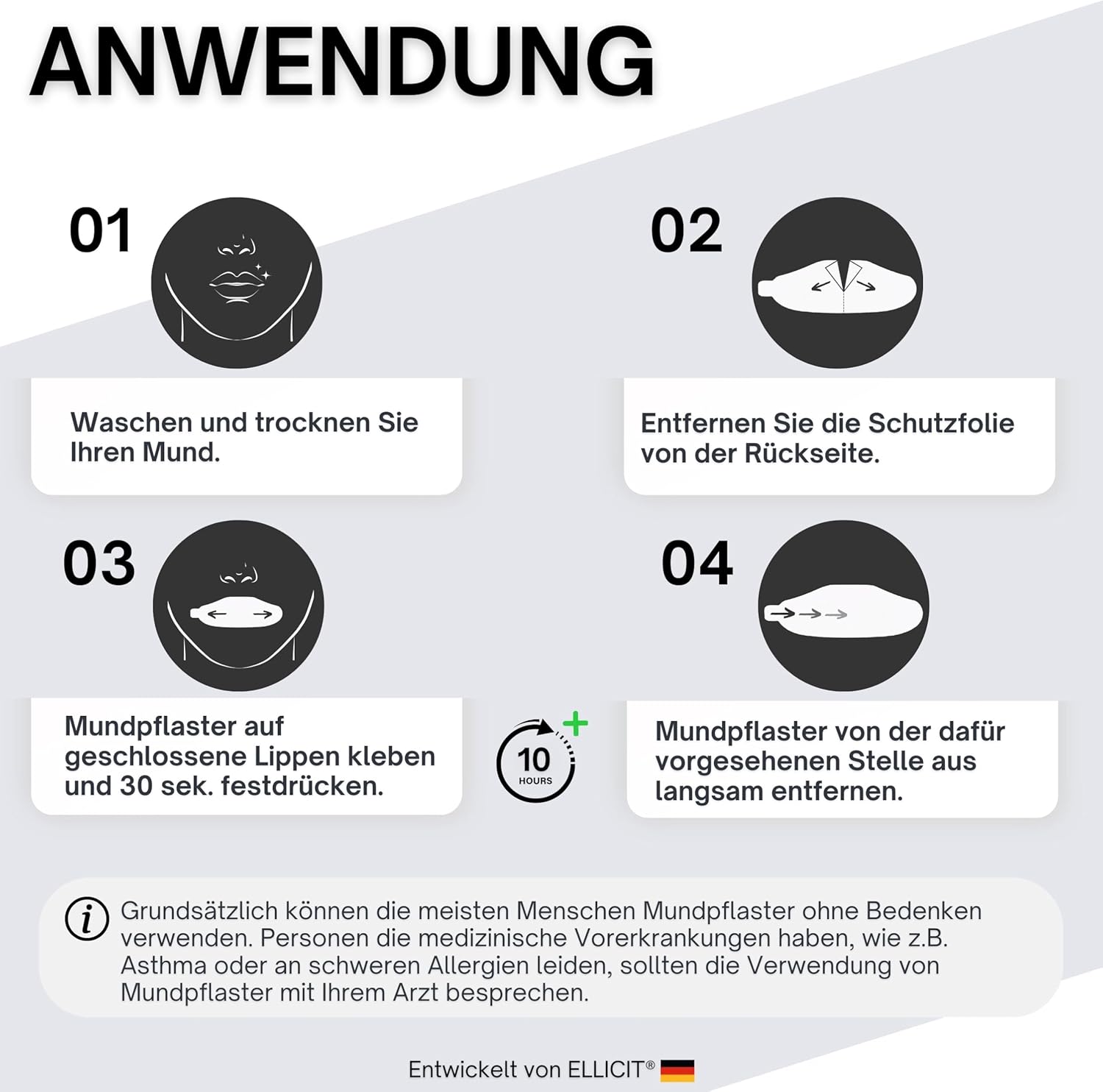 El licit Schlaf-Mundpflaster, 30 Stück, Premium-Mundband zum Schlafen, dezent aromatisiert, Schnarchpflaster gegen Schnarchen, optimaler Halt auch bei Bart, 95 % Baumwolle (angenehme Universalgröße) – Bild 7