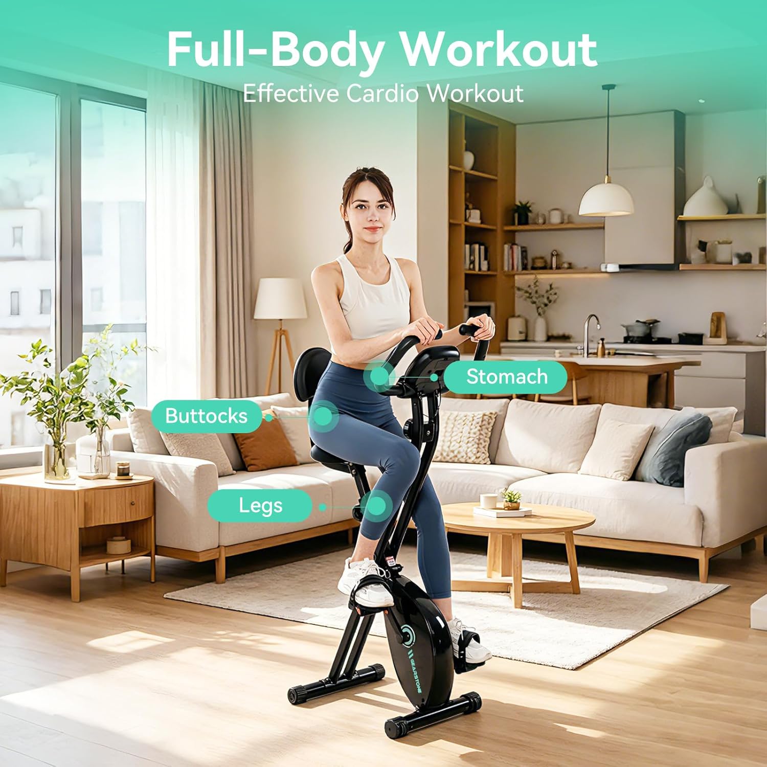 GEARSTONE faltbarer Heimtrainer, Fitnessfahrrad mit Magnetbremse, Ergometer-Fahrrad für zu Hause, leiser Indoor-Heimtrainer mit Pulsmessung – Bild 6