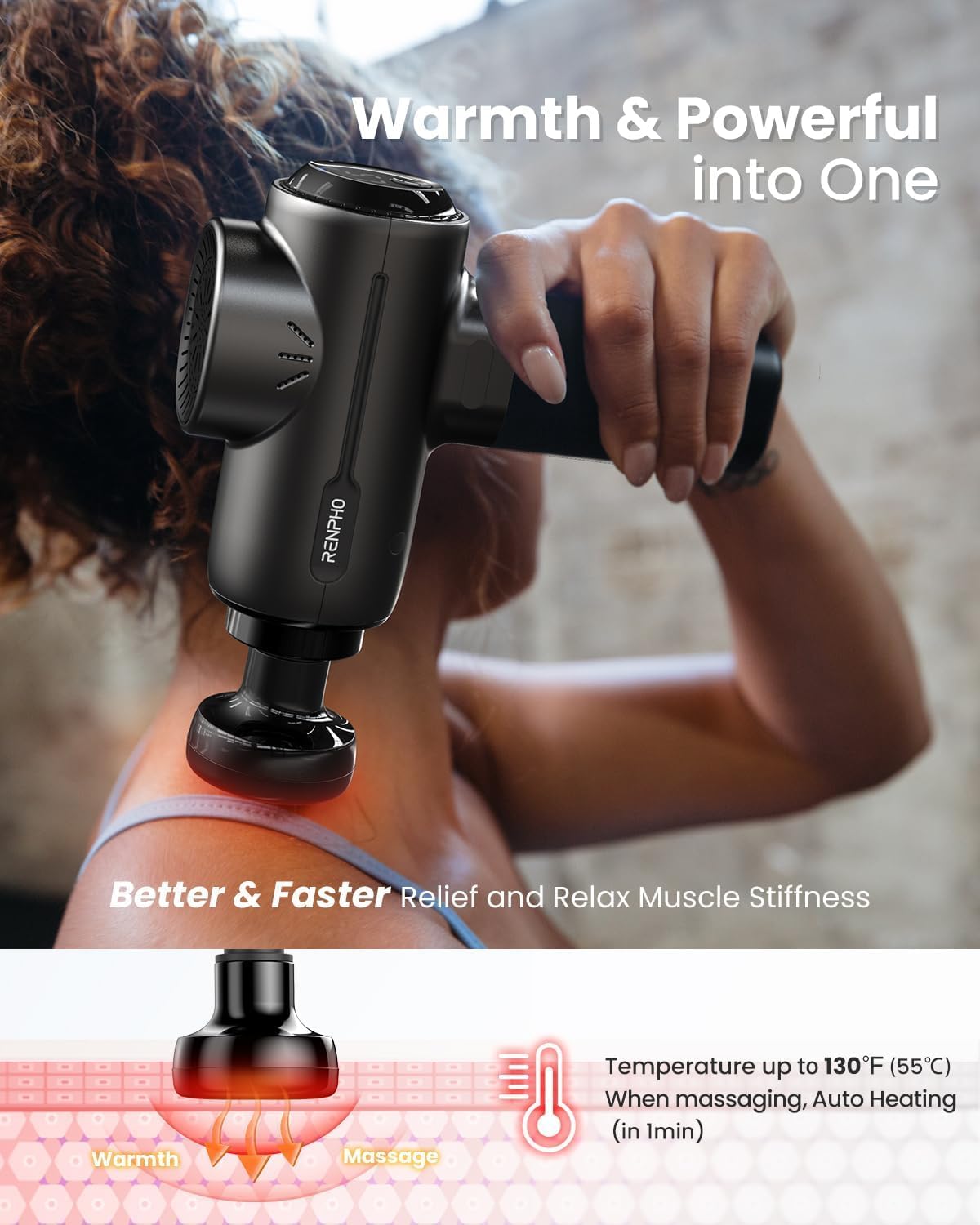Massagepistole mit Wärmefunktion und Bluetooth, RENPHO Massagepistole App kompatibel, Muskelmassagepistole Massagegerät mit LED-Anzeige und Muskelentspannung, bestes Geschenk – Bild 2