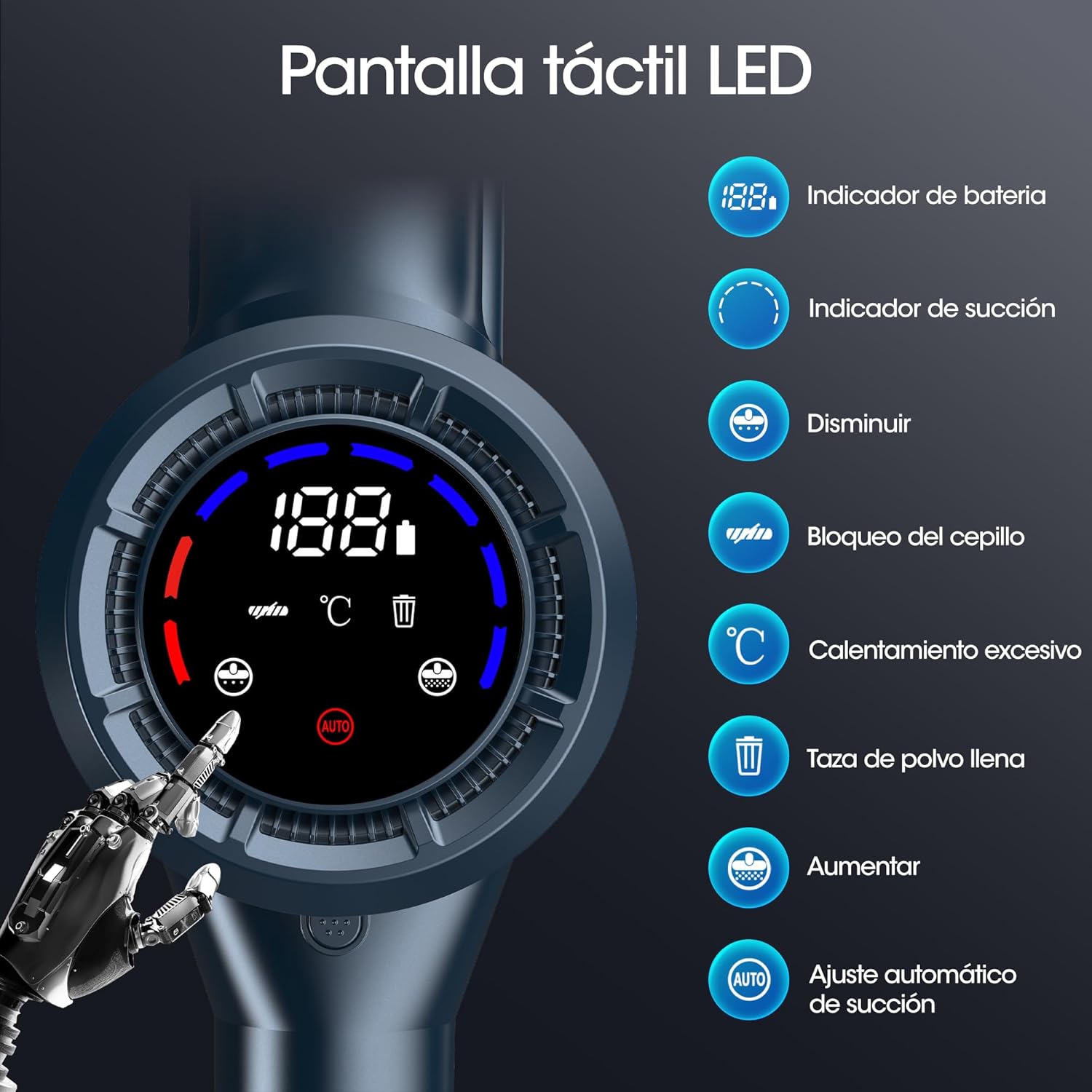 Staubsauger mit HEPA-Filter, 500 W, max. 50 Min., Milbenstaubsauger für Matratzen mit LED-Anzeige/Anti-Tangle-Bürste, C3 – Bild 5