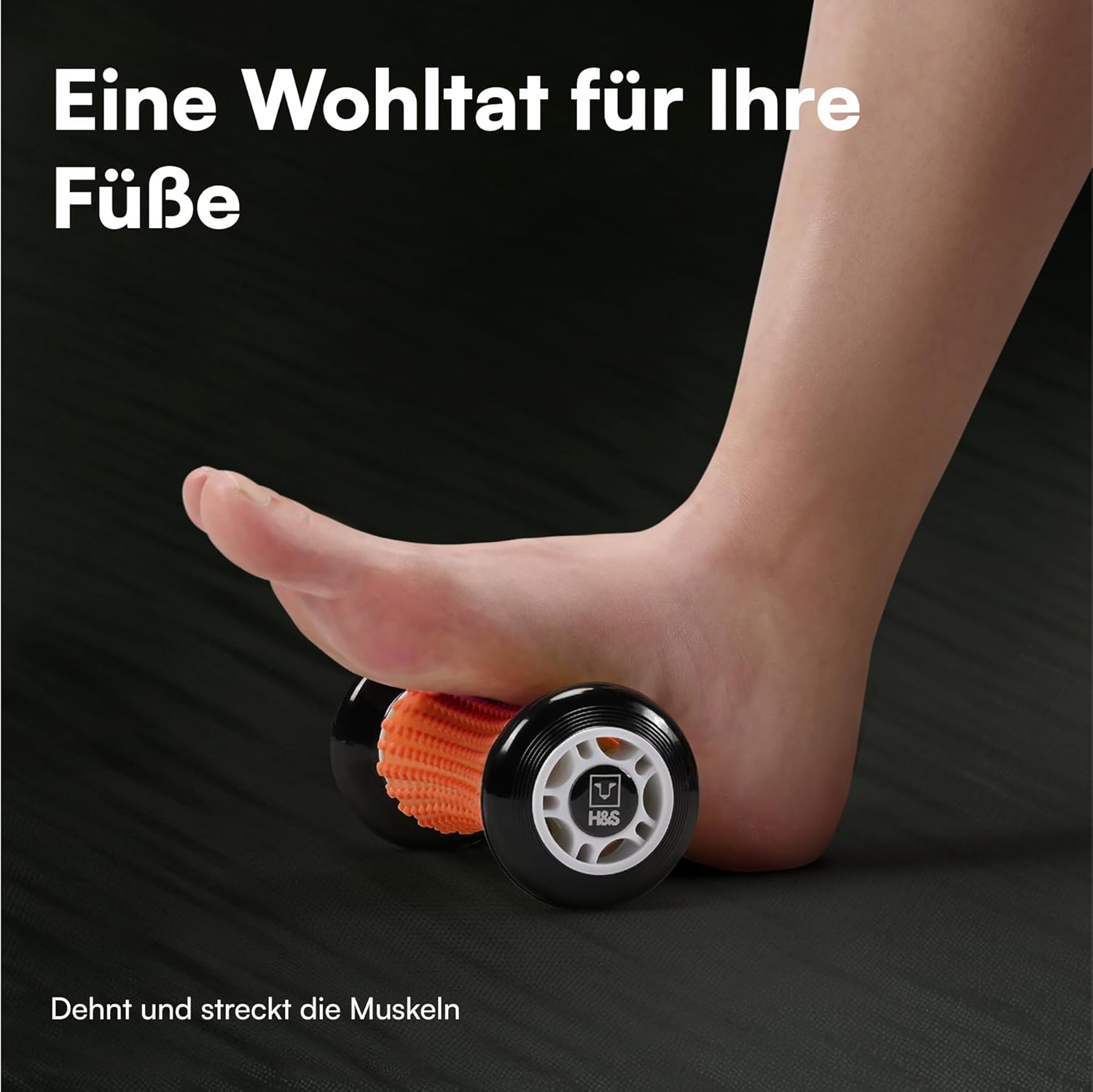 H&S Fußmassage-Igelball – Faszienroller Fuß – Fußmassagerolle zur Faszienmassage – Rolle für Hand und Fuß aus Silikon mit Noppen zum Stressabbau und Entspannung – Orange – Bild 2