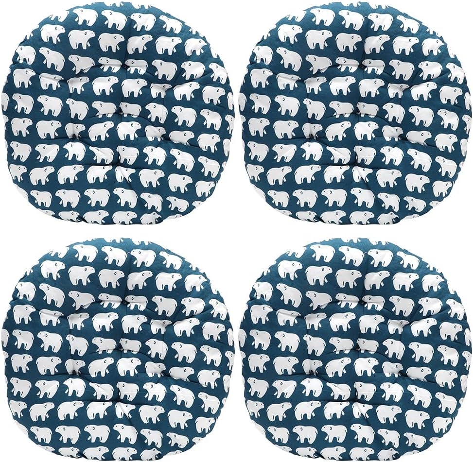 4er-Set Stuhlkissen rund, bequemes Sitzkissen 40 x 40 x 3 cm, Bodenkissen rund, Stuhlkissen für drinnen und draußen für Esszimmer, Wohnzimmer, Arbeitszimmer (Eisbär)