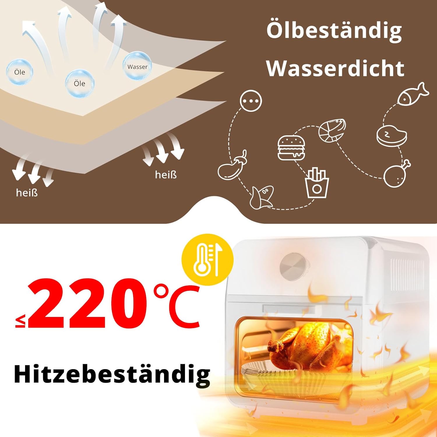 150 Stück Backpapier für Heißluftfritteuse XL XXL, 4,3 l – 7,9 l, Airfryer, Einwegpapier, 20–24 cm, Pergamentpapier-Einlage, Zubehör, kompatibel mit Philips Russell Hobbs Ninja Cosori Airfryer – Bild 5