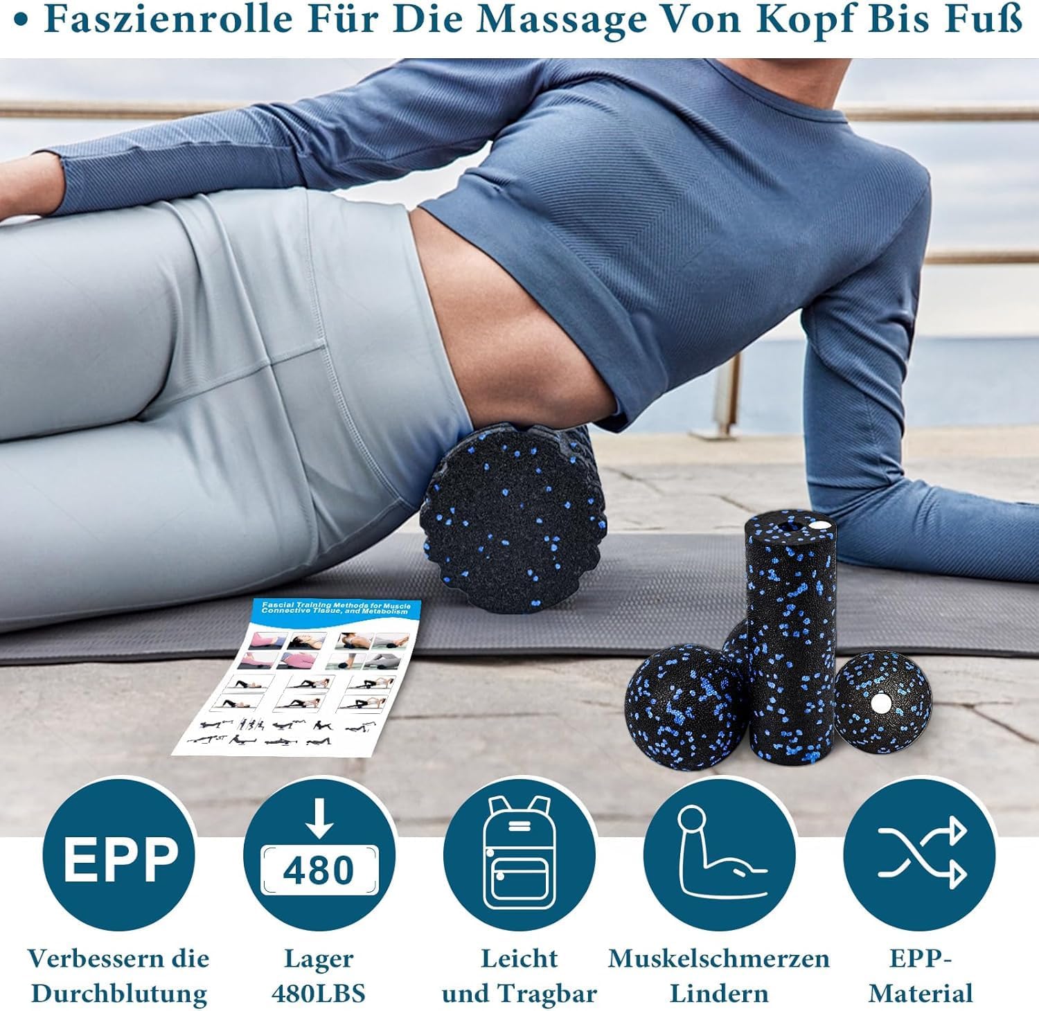 3D-Faszienrollen-Set, Schaumstoffrolle, Faszien-Set mit Faszienball, Mini-Faszienrolle klein und Duoball für Yoga, Faszientraining der Muskeln – Bild 5