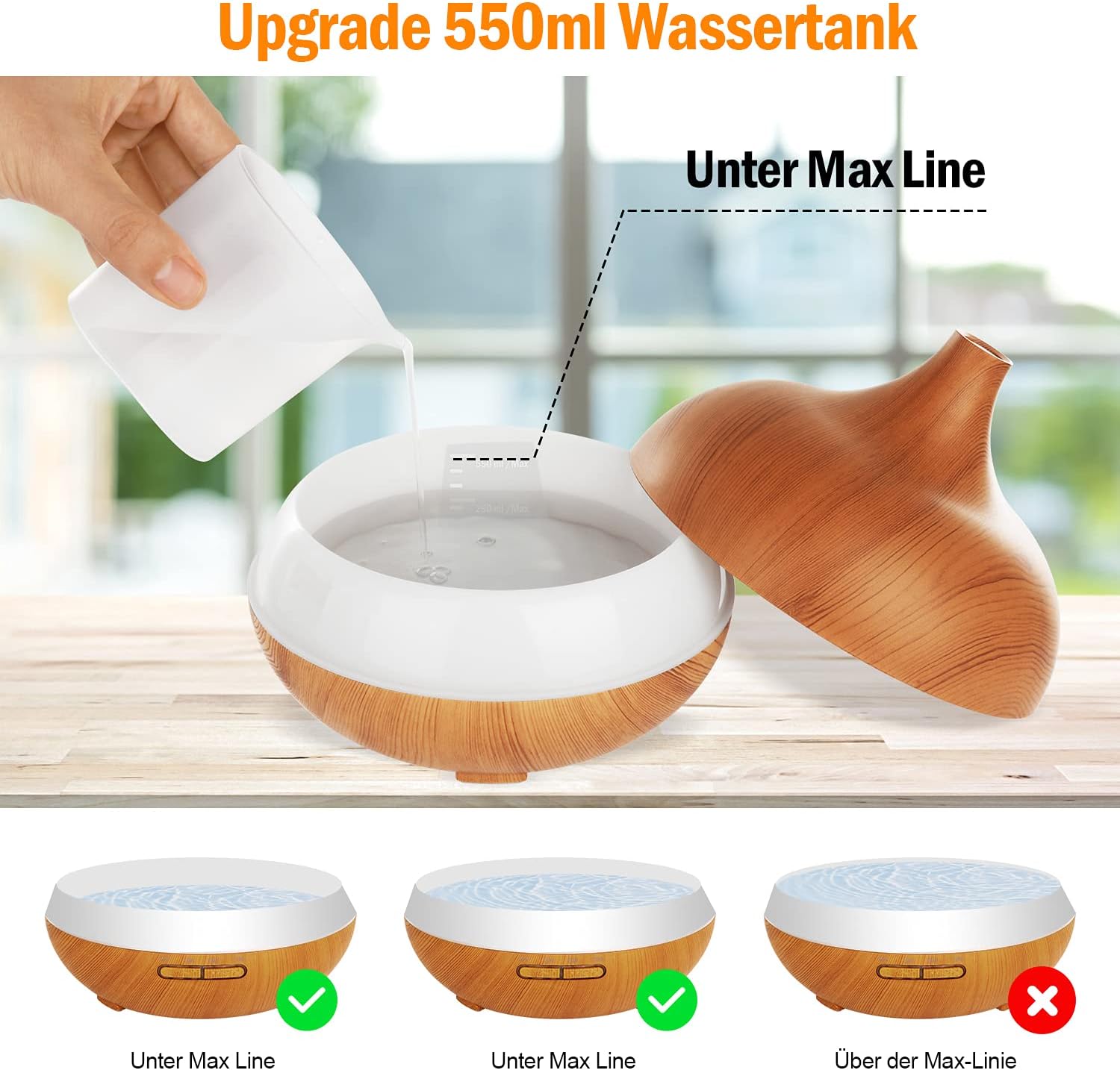 Aromadiffusor für ätherische Öle, 550 ml Duftdiffusor, BPA-freier Aromatherapie-Luftbefeuchter mit 4 Timer-Einstellungen für Zuhause, Büro, Yoga – Bild 6
