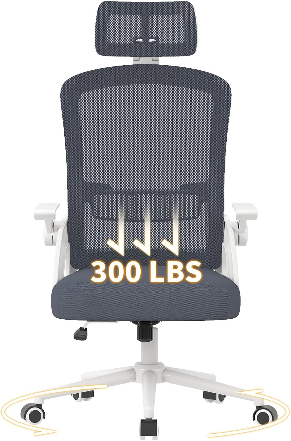 naspaluro Ergonomischer Bürostuhl mit verstellbaren Armlehnen, Schreibtischstuhl mit Kopfstütze, atmungsaktiver Netzbezug, Lordosenstütze, Höhenverstellung, Computerstuhl, 360°-Drehstuhl, hellgrau – Bild 8