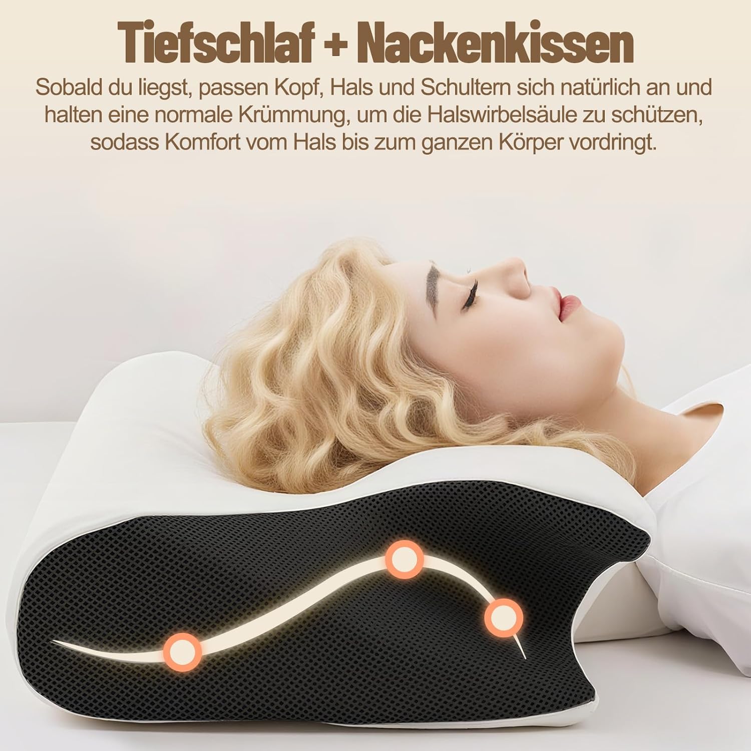 Curosleep Kissen, ergonomisches orthopädisches Kissen mit konturierter Unterstützung für Seiten, Rücken und Bauch, ergonomisches Kissen mit Schaumbildung im Nacken und Nackenschmerzen (schwarz) – Bild 3