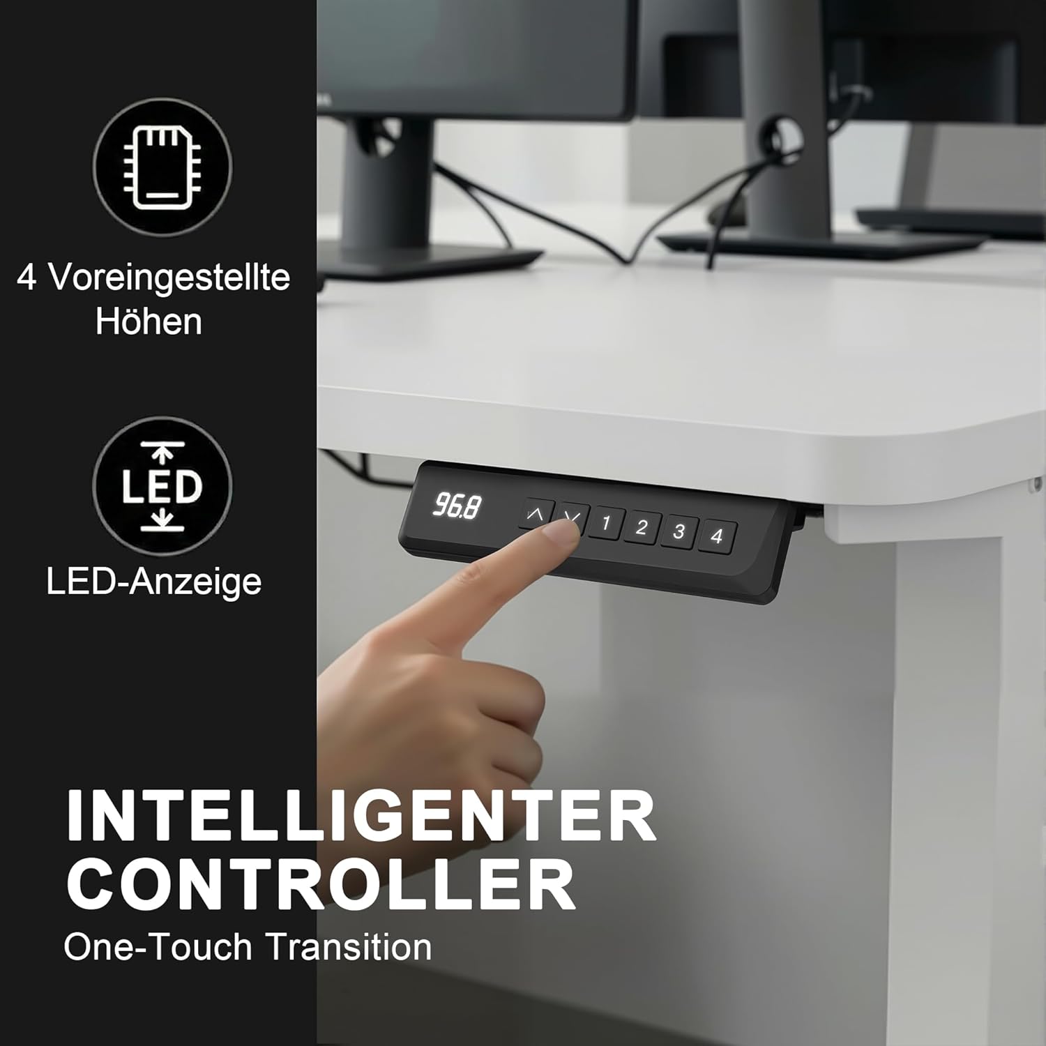 JUMMICO Höhenverstellbarer Schreibtisch 180 x 80 cm, L-Form, Gaming-Tisch, elektrisch, höhenverstellbar, Ergonomie, Bürotisch mit 4-Memory-Funktion und Kabelmanagement, große Monitorfläche, stehend – Bild 5