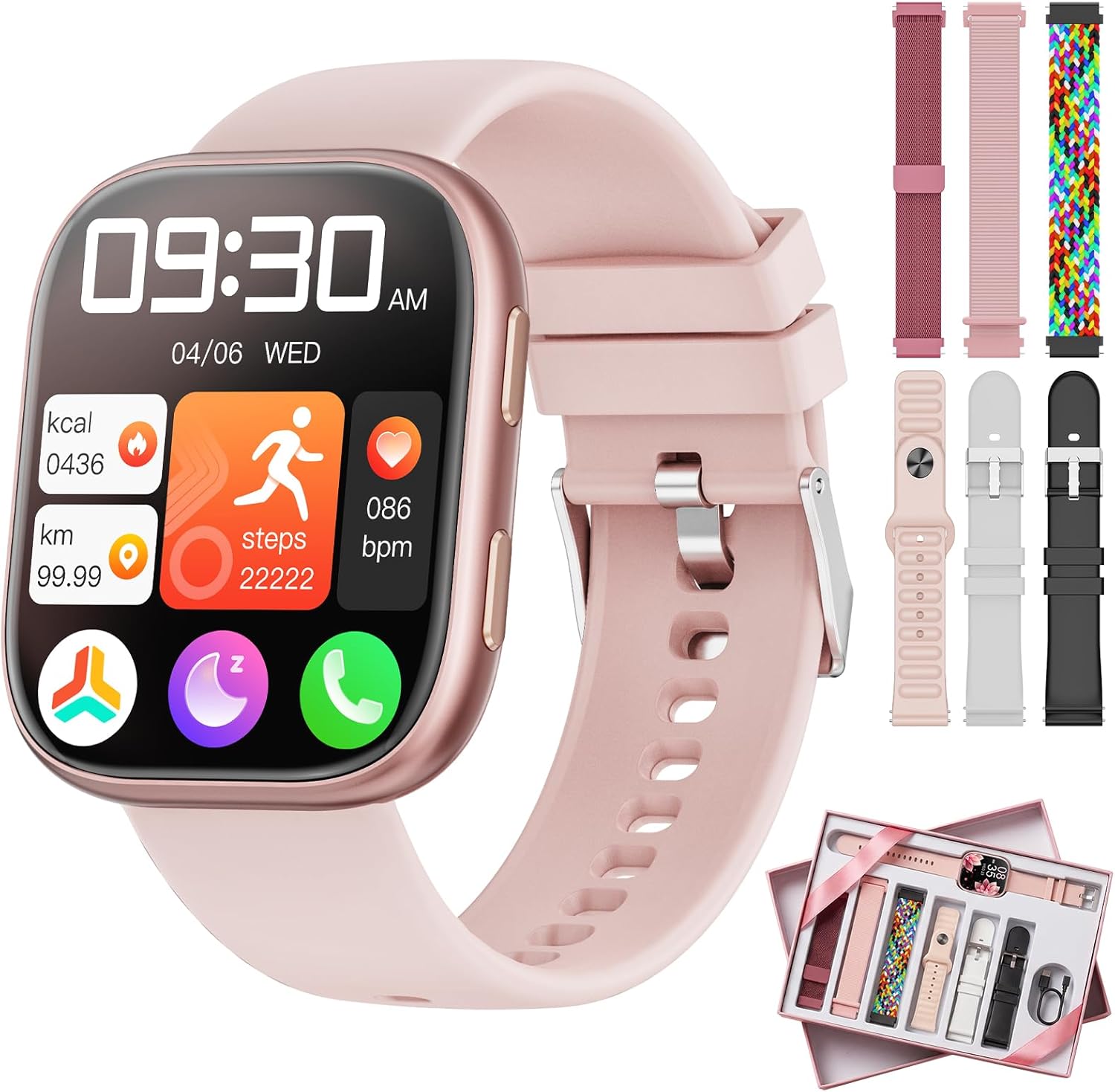 Smartwatch Damen Herren mit 7 Armbändern & Geschenkbox, 1.83" HD Smartwatch mit Bluetooth-Anruf, Fitness Tracker mit SpO2, Pulsmesser, Schlafmonitor, Schrittzähler, IP68 Wasserdicht, 100+ Sportmodi
