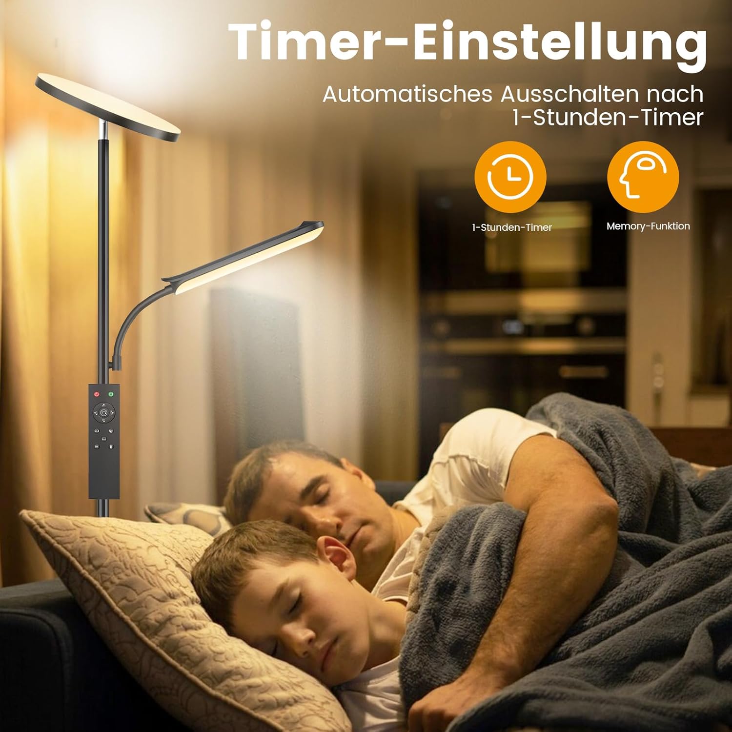 Wohnzimmer Stehlampe, 42W Deckenfluter mit Leselampe, 4200LM LED Stehlampe Dimmbar mit 2700K-6500K Farbtemperatur, Moderne Stehlampe mit Fernbedienung und Touch-Steuerung für Wohnzimmer, Schlafzimmer – Bild 9