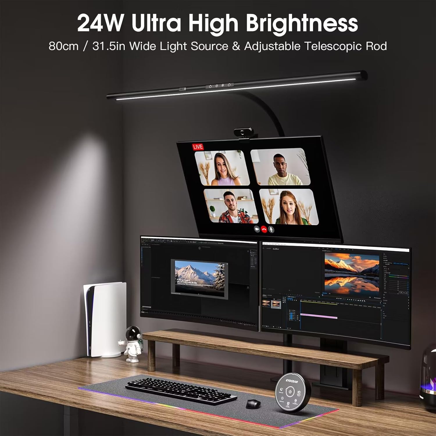 EYOCEAN LED Schreibtischlampe, 24W 80cm Tischlampe mit Gestensteuerung, dimmbare Tageslichtlampe, Augenschutz, Monitorlampe für Anbieter im Büro, Leser, Architekten, Schneider – Bild 2