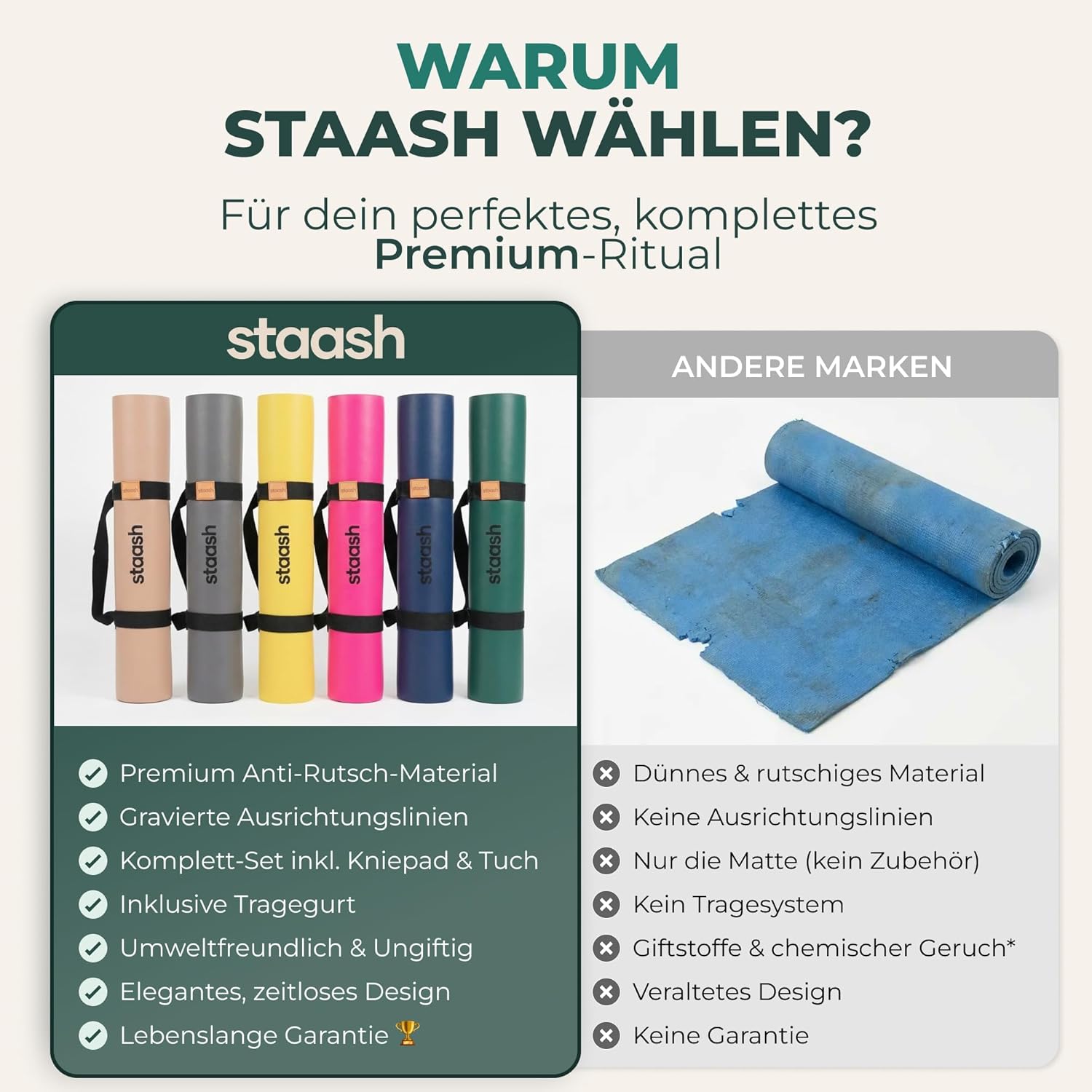 STAASH Premium Yoga Set – Yogamatte aus PU & Naturkautschuk + Mikrofasertuch + Yogagurt + Handpolster – Ultra Grip, umweltfreundlich & Studioqualität für anspruchsvolle Yogis – Bild 5