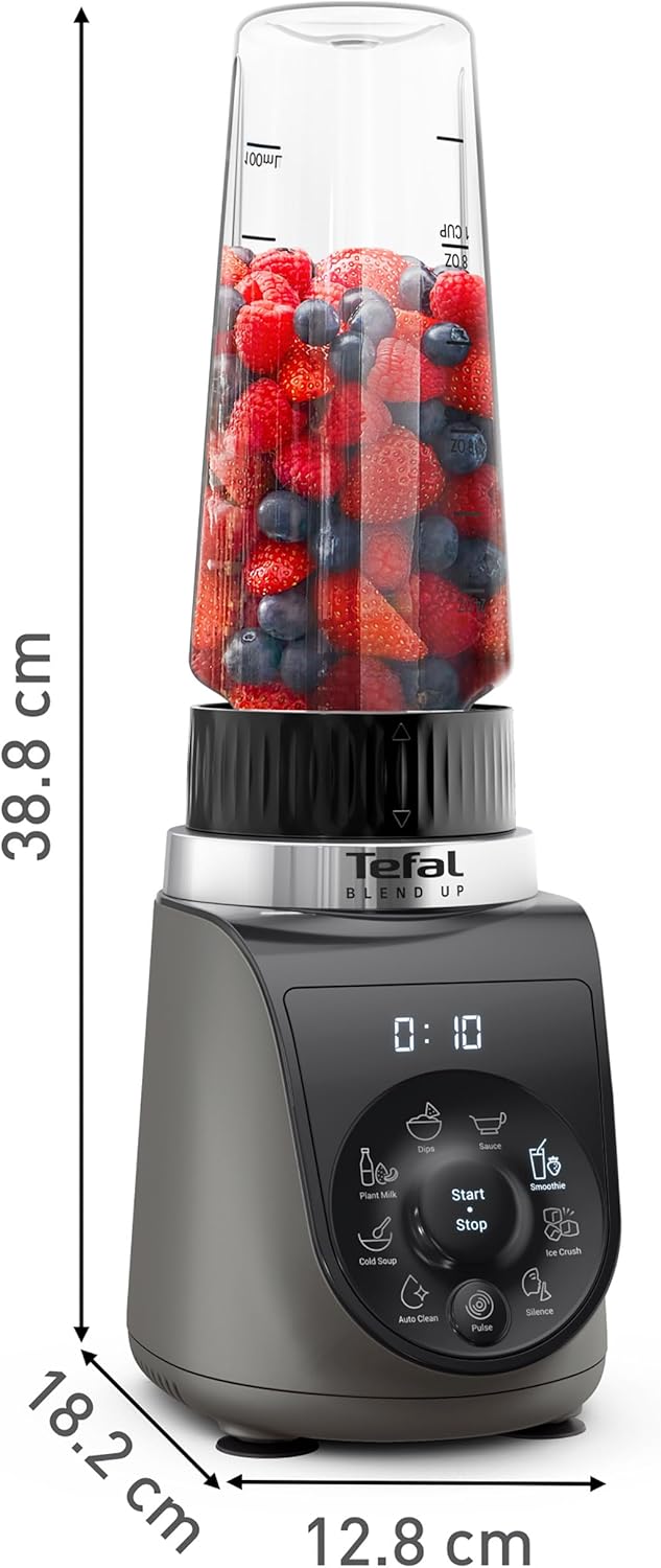 Tefal Blend Up BL19JEF0 1000 W, 8 automatische Programme, Powelix-Klingen, automatischer Reinigungsmodus, kompakt, leicht, geräuschloser Modus, inklusive Flaschen für unterwegs (400/700 ml), Grau – Bild 7