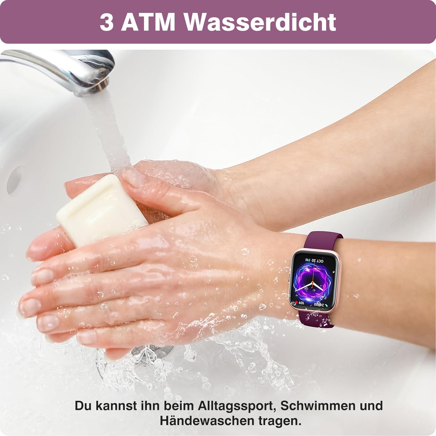 Damen Smartwatch mit Telefonfunktion, 1,85 Zoll HD Fitness Tracker mit Herzfrequenz SpO2 Schlafmonitor Schrittzähler Fitnessuhr Damen 120+ Sportmodi 3ATM wasserdichte Smartwatch für Samsung iOS Android – Bild 6
