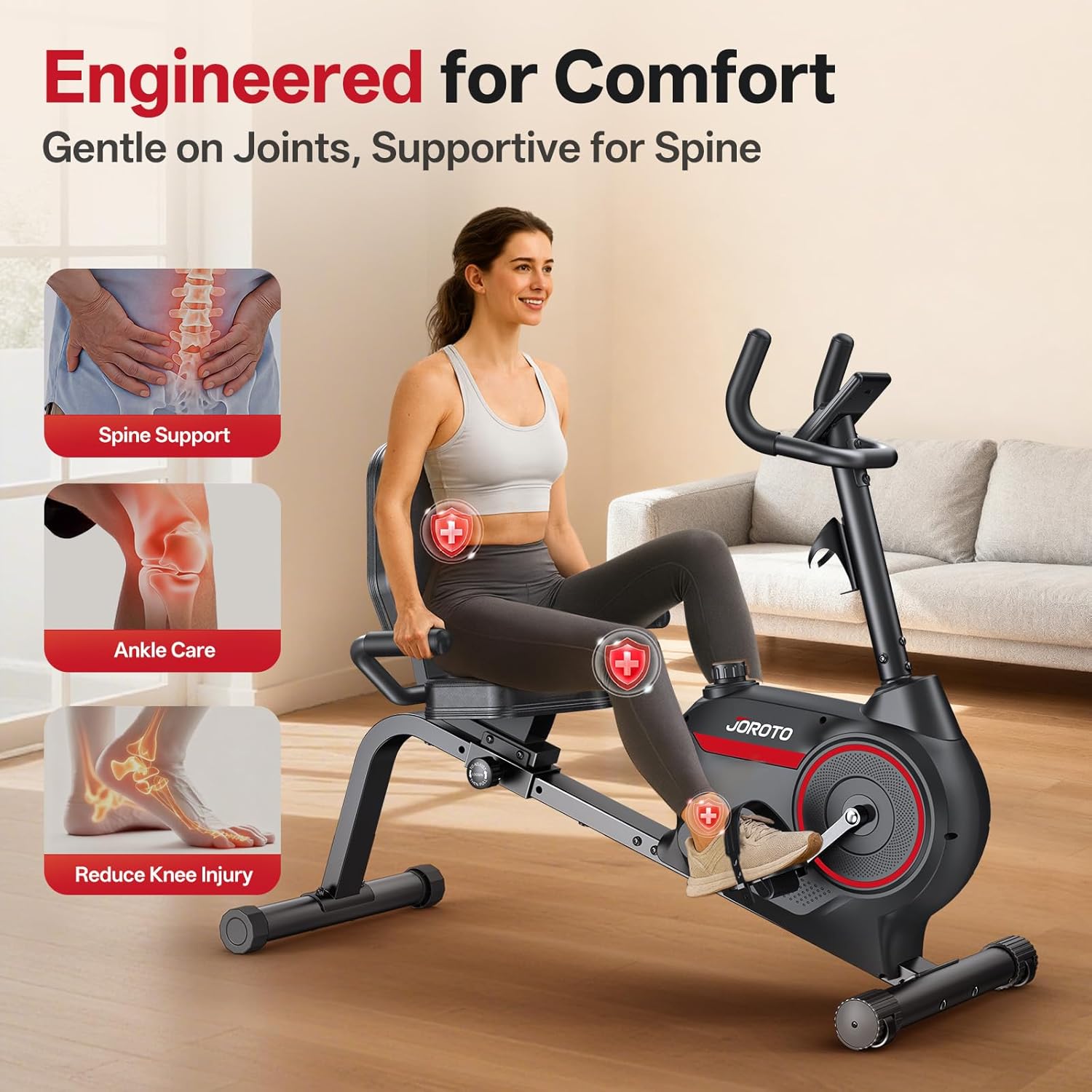 JOROTO JH30/JH30PRO Liege-Ergometer für Zuhause, intelligentes Bluetooth-Magnet-Liegerad, Indoor-Heimtrainer, Ergometer bis 136 kg Belastung, LCD-Display, verstellbarer Sitz für Cardio-Training – Bild 2