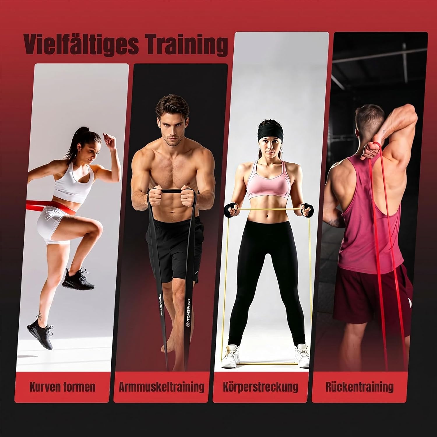 TOMSHOO Fitnessbänder, Widerstandsbänder Set, Klimmzugbänder mit Türanker, Terrabands mit Aufbewahrungstasche, Fitnessband für Muskelaufbau, Yoga und Pilates – Bild 8