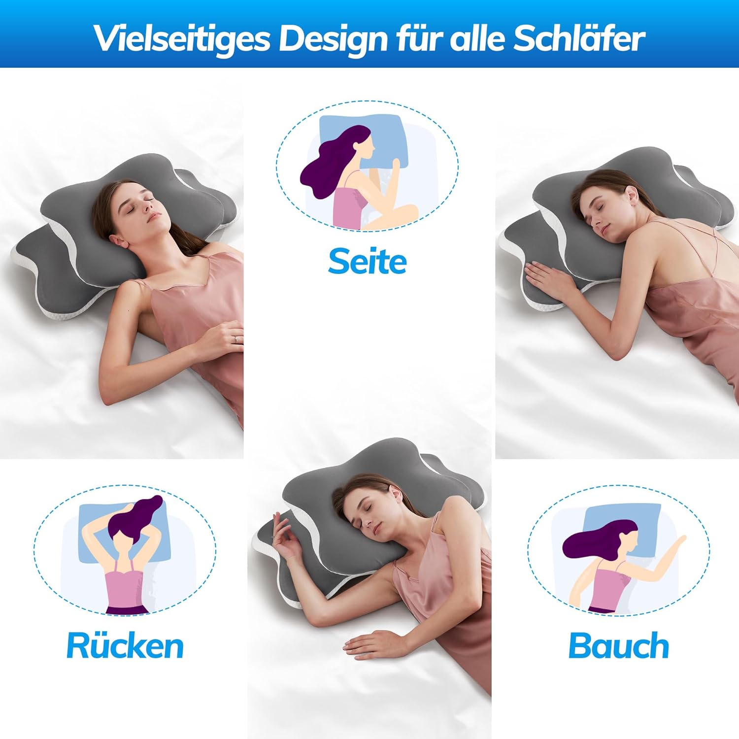 Orthopädisches Kissen, Memory-Schaum-Kissen, ergonomisches Kissen, reduziert Nackenschmerzen, Kopfschmerzen, Nackenstützkissen für Seiten-, Rücken- und Bauchschläfer, atmungsaktiv und waschbar – Bild 5
