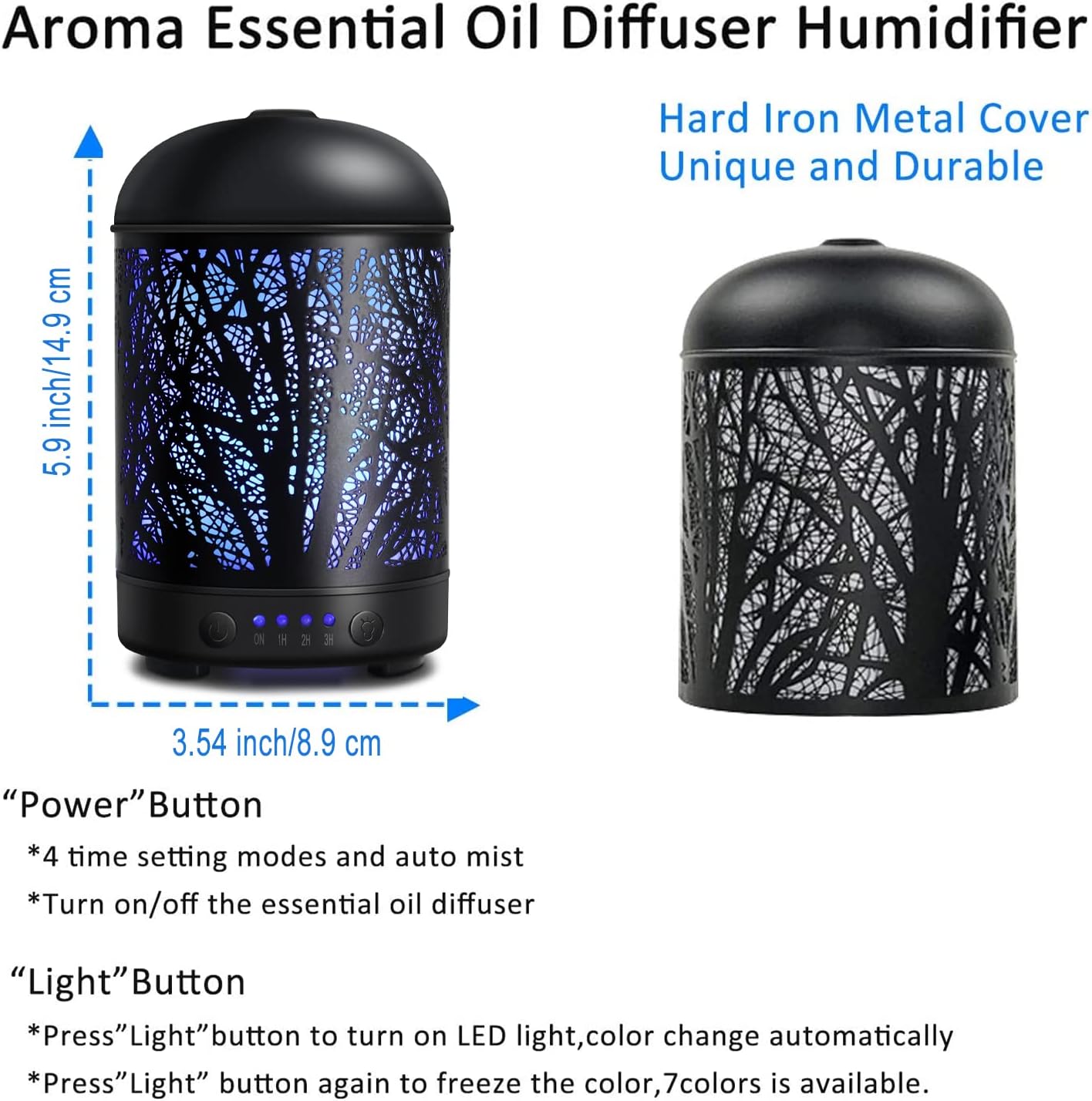 Salking Aromadiffusor, Ultraschall-Luftbefeuchter, Öldüfte, Aromatherapie-Diffusor, 7 Farbwechsel, handgefertigter Waldmetalldiffusor für ätherische Öle für Kinder, Zuhause, Yoga, Büro, wiederverwendbar – Bild 3