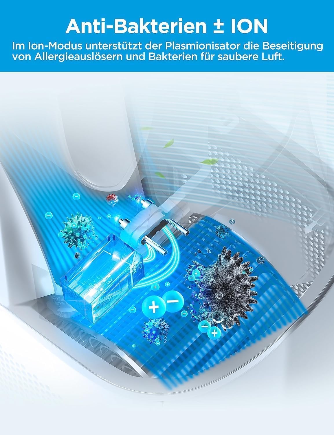 Midea MFP-120i (BL) 2-in-1-Turmventilator, leiser 27-dB-Luftreiniger, H13, echter HEPA auf 47,6 ㎡, LED-Display, Fernbedienung, Oszillation, 12-Stunden-Timer, kompatibel mit kabelloser Verbindung, App Alexa und Google – Bild 4