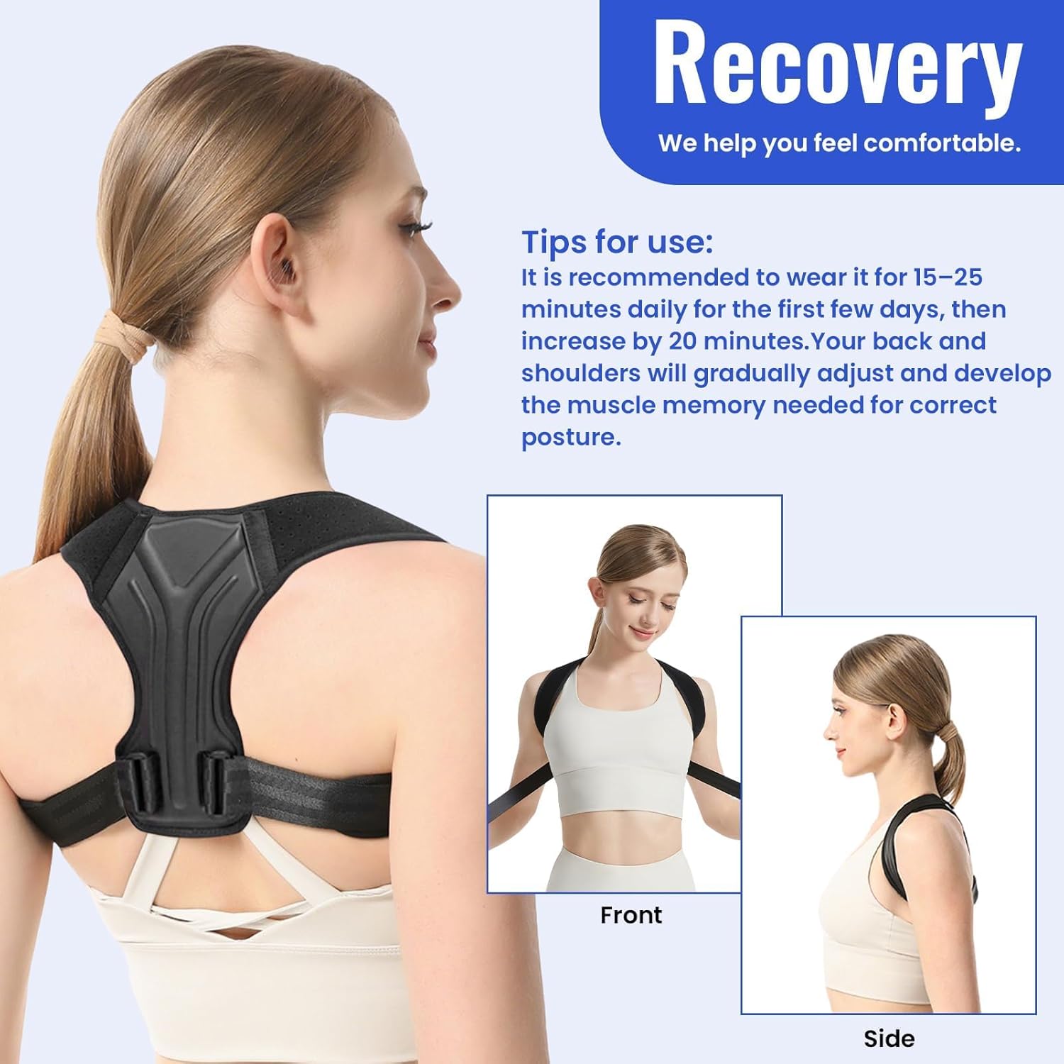 Rücken Geradehalter,Rückenstützgürtel,Haltungskorrektur Rücken Damen,Posture Corrector Men,Haltungstrainer,Unisex(80-95cm) – Bild 2