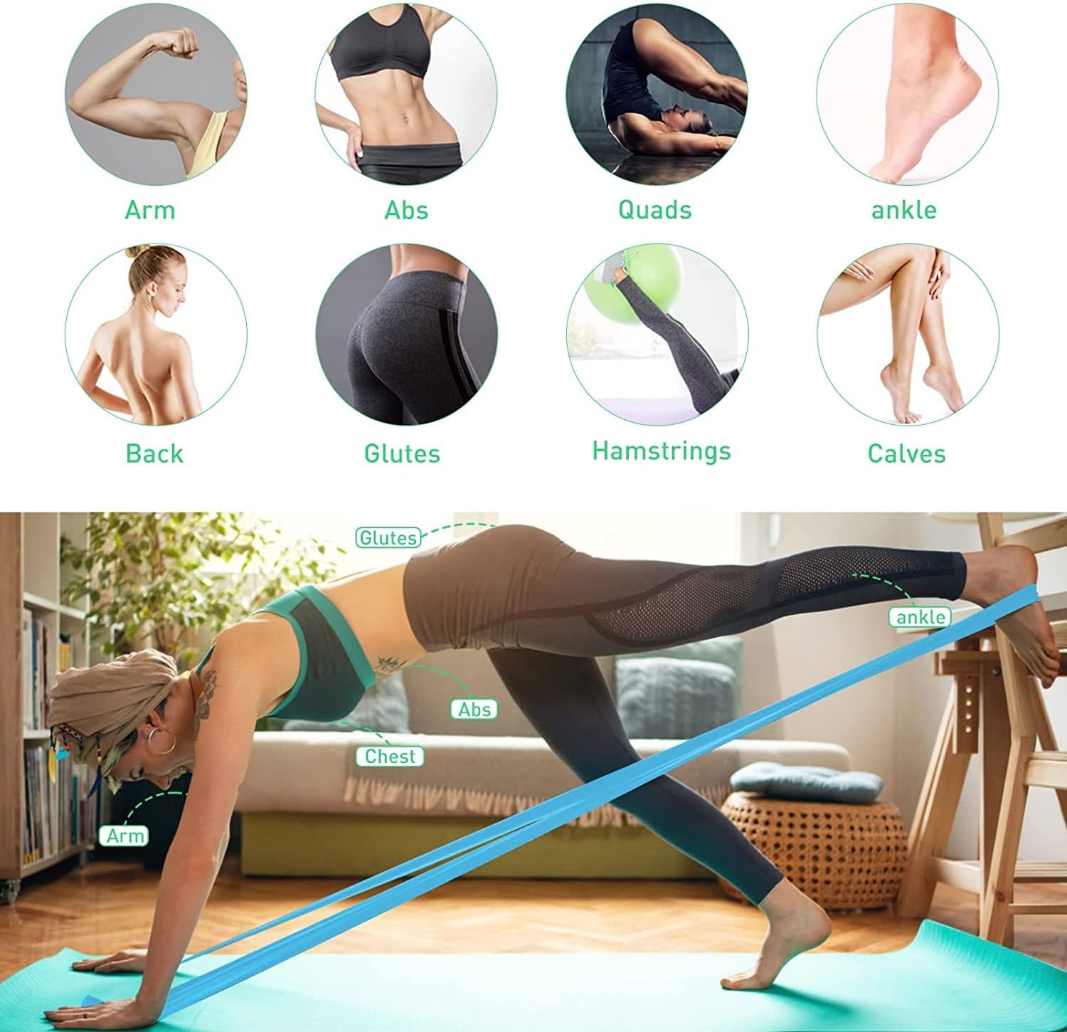 Fitnessbänder Set, GIEMIT Sportband Fitness Trainingsband Latexfrei für Yoga, Pilates, Krafttraining, Physiotherapie – Bild 5