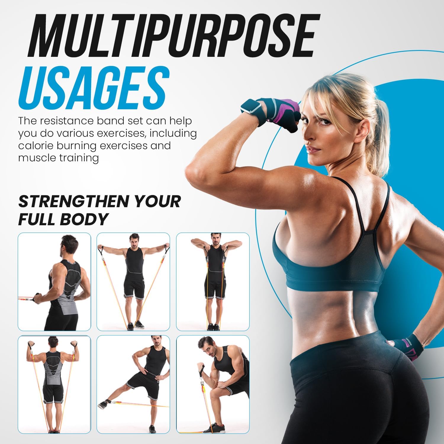 Widerstandsbänder, Widerstandsbänder für Yoga, Calisthenic, Fitnessstudio, Crossfit, TRX, Pilates, Heimgymnastik, elastische Gummibänder mit Knöcheln und Türgriff – Bild 5