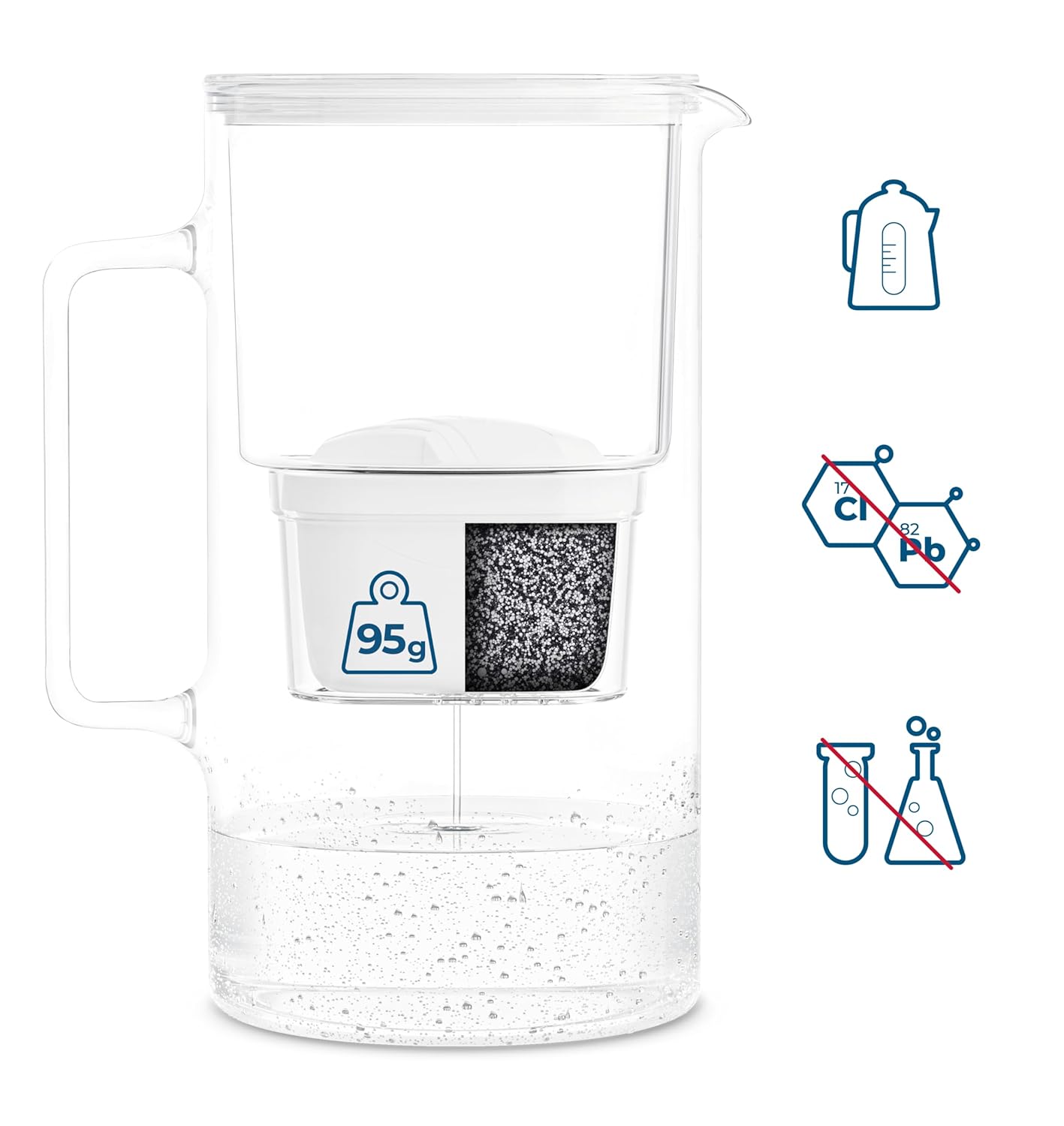 Wessper Wasserfilterkanne aus Glas, 3 l, kompatibel mit Brita Maxtra, inklusive 1 Wasserfilterkartusche, reduziert Kalk und Chlor, weiß – Bild 4