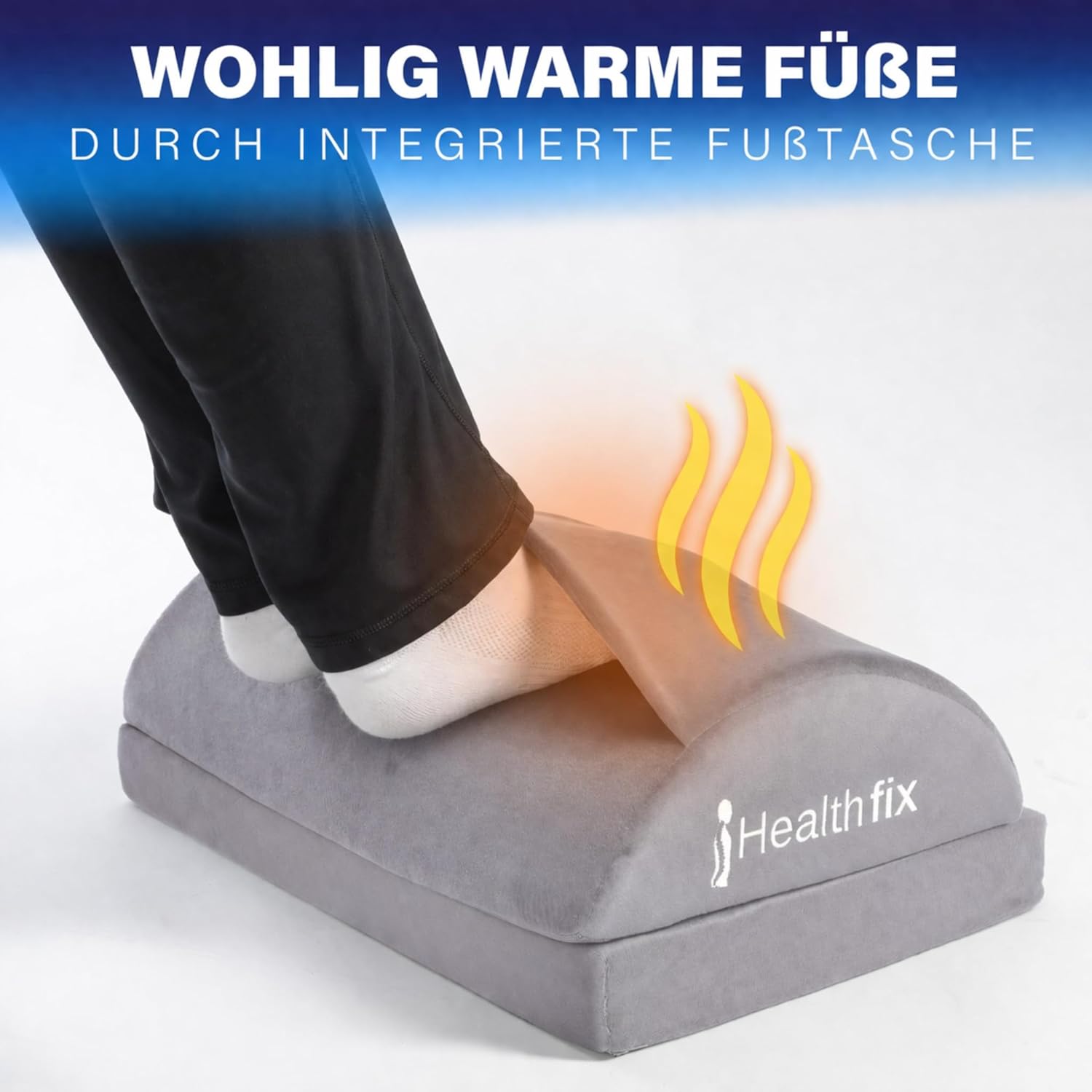 Healthfix Fußstütze Schreibtisch ergonomisch höhenverstellbar, warme Füße dank Fußtasche, Fußablage für Büro und Homeoffice (Grau) – Bild 5