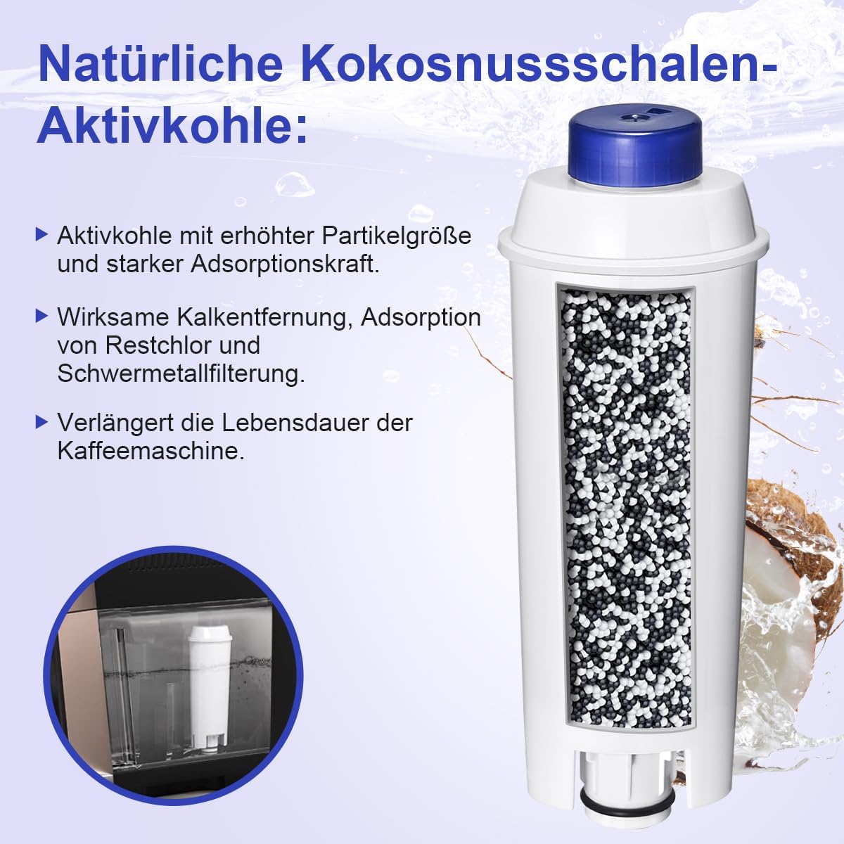 Ersatz für Delonghi Wasserfilter (DLSC002), kompatibel mit Kaffeevollautomaten, ECAM-Serie, Dinamica, Magnifica & Magnifica S/Evo, ETAM Autentica, Eletta Explorer, Prima Donna, Rivelia, Esam. – Bild 2