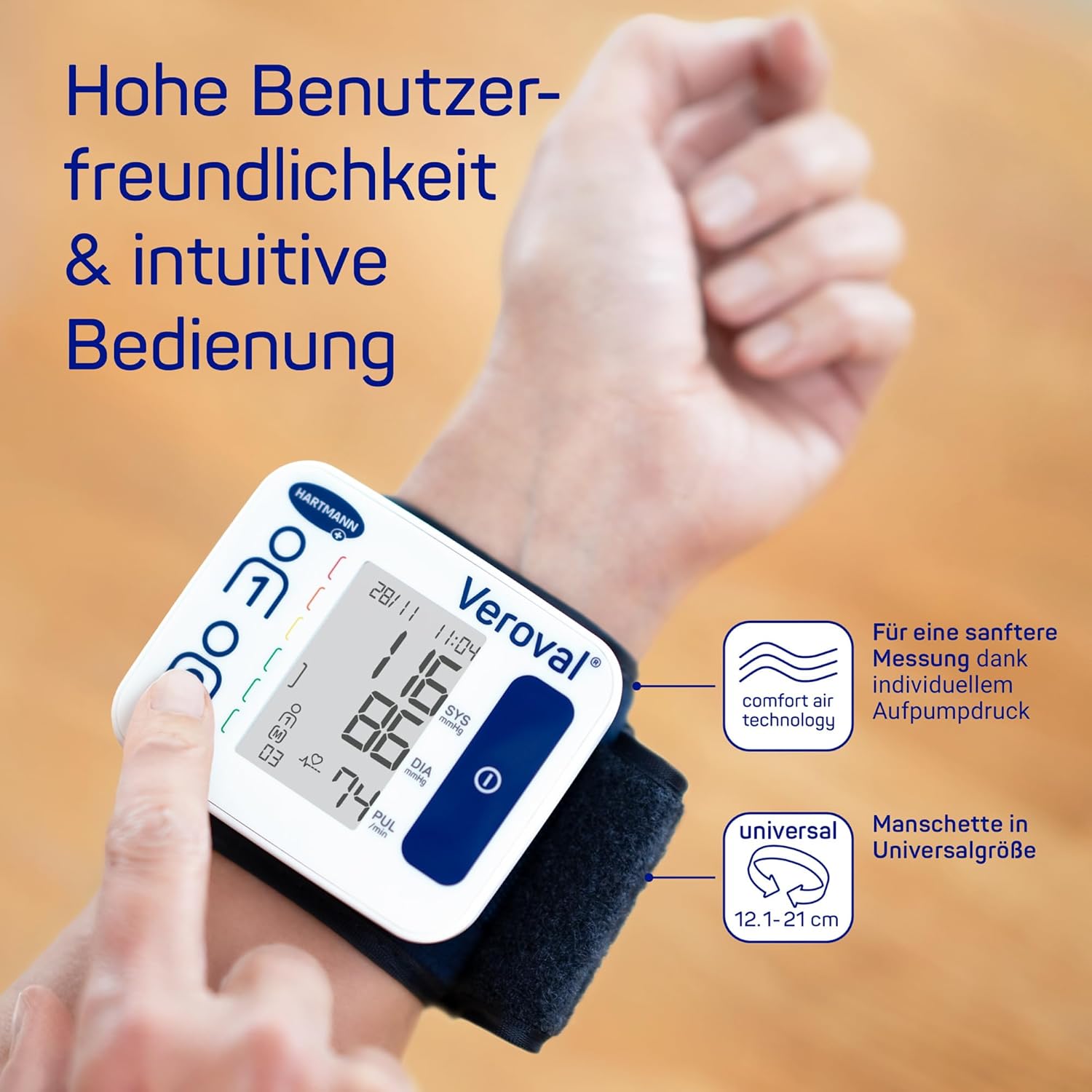 Veroval Compact Handgelenk-Blutdruckmessgerät, einfache und schnelle Messung, klinisch validiert, erkennt Herzrhythmusstörungen – Bild 4