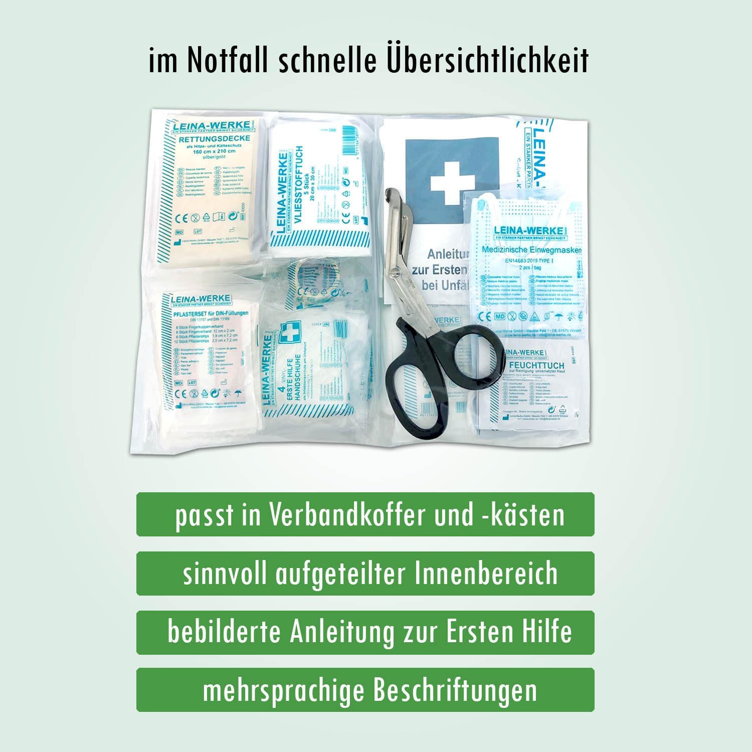DIN 13157 – Erste-Hilfe-Set Befüllung Erste-Hilfe-Koffer Befüllung Nachfüllset für Erste-Hilfe-Set + Erste-Hilfe-Anleitung – für Unternehmen – Baustelle – öffentliche Einrichtungen LW – Bild 5