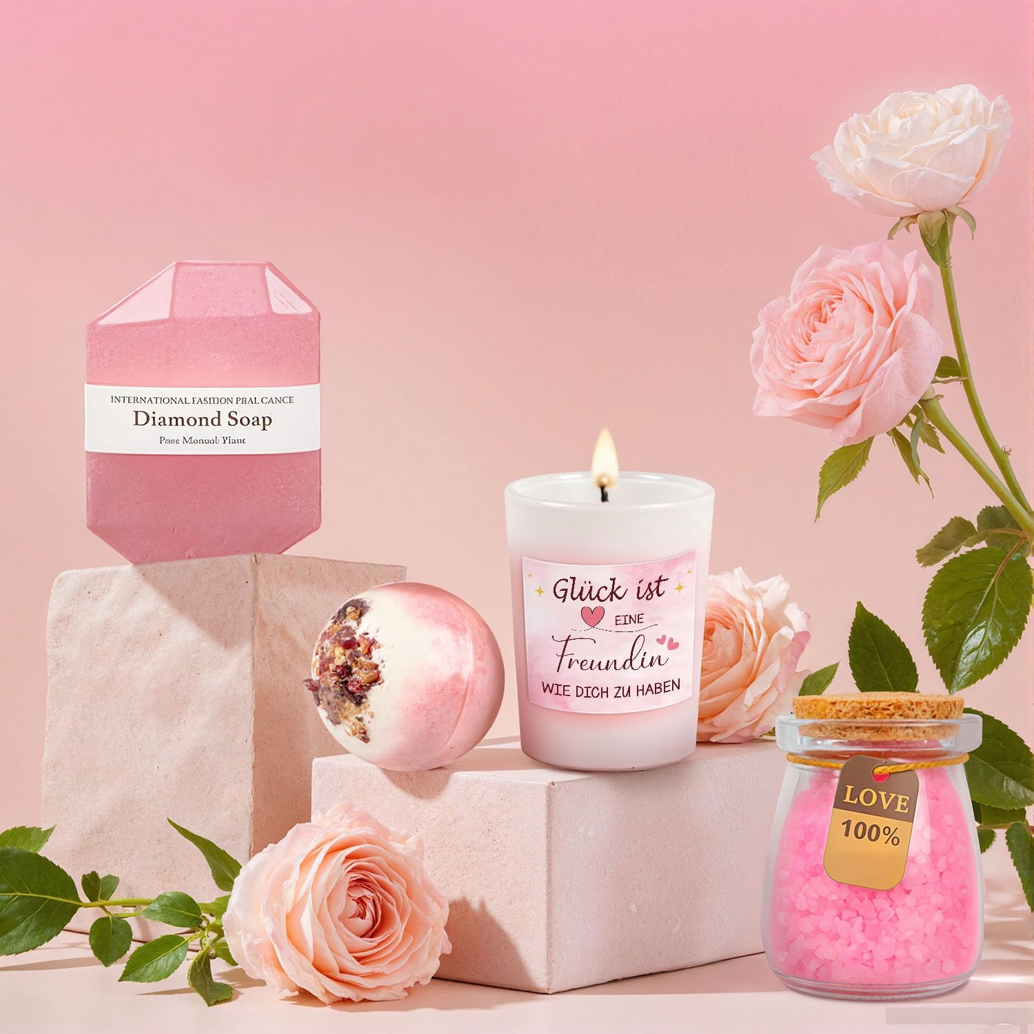 Giftota Geschenke für Frauen, beste Freundin, Geburtstagsgeschenk für Frauen, beste Freundin, Geburtstagsgeschenkset für Frau, rosa Thermobecher, Geschenkbox, Freundinnen, Wellness-Geschenkset – Bild 5