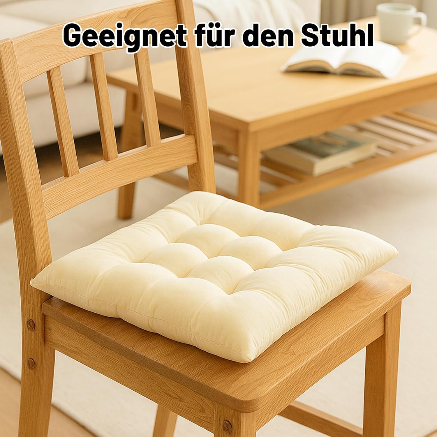 2er-Set Sitzkissen, 40 x 40 cm, Beige, weiche Sitzpolster für drinnen und draußen, waschbare Stuhlkissen für Gartenstühle und Esszimmer – Bild 7