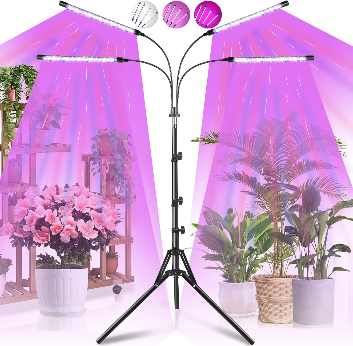 Railee Pflanzenlampe LED mit Ständer, 192 LEDs, Vollspektrum-Pflanzenlicht, LED-Wachstumslampe für Pflanzen mit Zeitschaltuhr, 4 Modi, 10 Lichtintensitäten