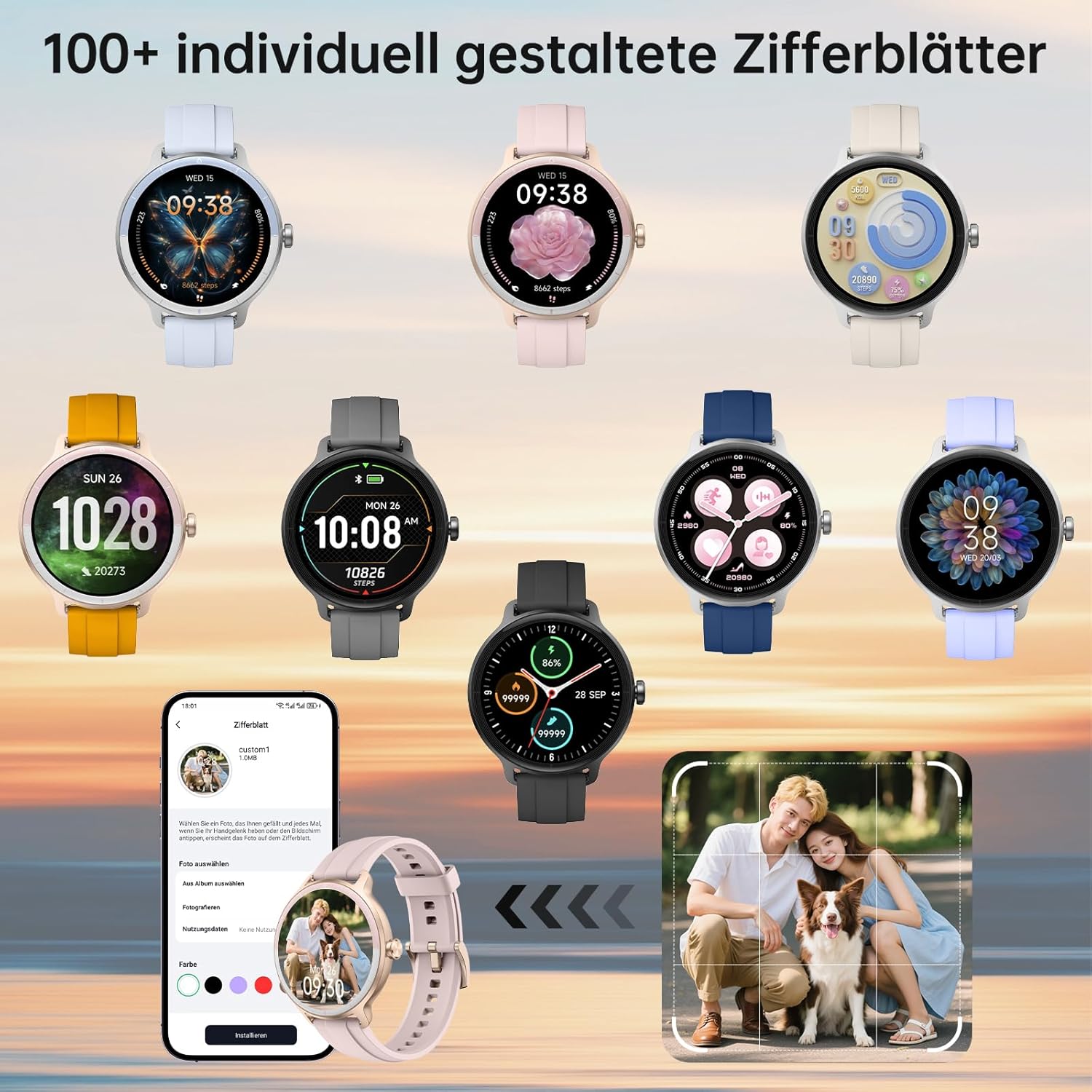 Smartwatch Damen Herren – 1,27 Zoll Smartwatch mit Bluetooth-Anrufen, WhatsApp/App-Benachrichtigungen, Herzfrequenz, Schlafüberwachung, 120+ Sportmodi, IP68 wasserdicht – Fitnessuhr kompatibel mit iOS Android – Bild 7