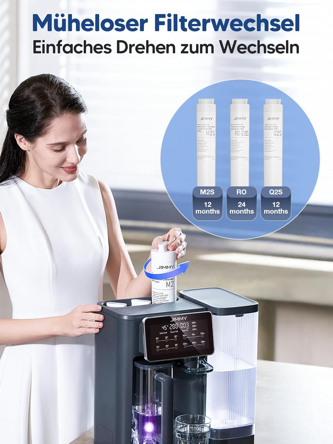 Jimmy R9 Osmosesystem-Trinkwasser-Arbeitsplatte, Umkehrosmosesystem-Wasserfilter, mit Heißwasserspender, 7-Stufen-Filterung von Umkehrosmose und Mineralien, UV, 3S-Heizung, 7 Temperaturoptionen, Echtzeit-TDS-Monitor – Bild 6