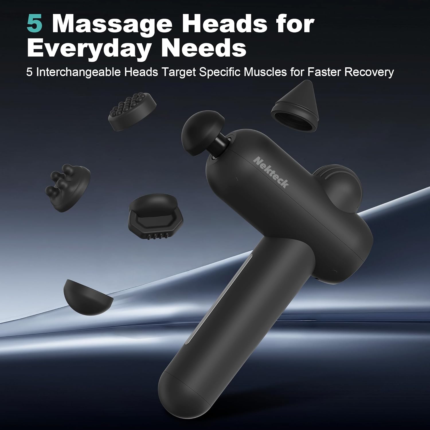 Nekteck Massagepistole, Muskel-Percussion-Massagepistole für Sportler, tragbare Hand-Tiefengewebe-Massagepistole mit 5 einstellbaren Geschwindigkeiten und 6 Massageköpfen – Bild 4