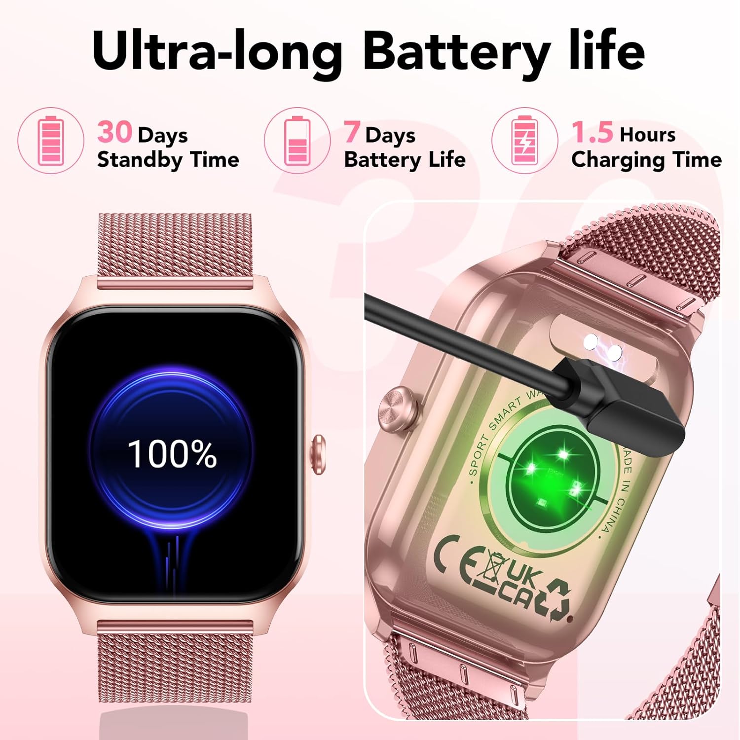 Damen-Smartwatch mit Telefonfunktion, 1,85 Zoll HD-Fitnessuhr, Smartwatch 200+ Sportmodi, Fitness-Tracker mit Herzfrequenz/Spo2/Schrittzähler/Schlafmonitor, IP68 wasserdichte Sportuhr für iOS – Bild 7