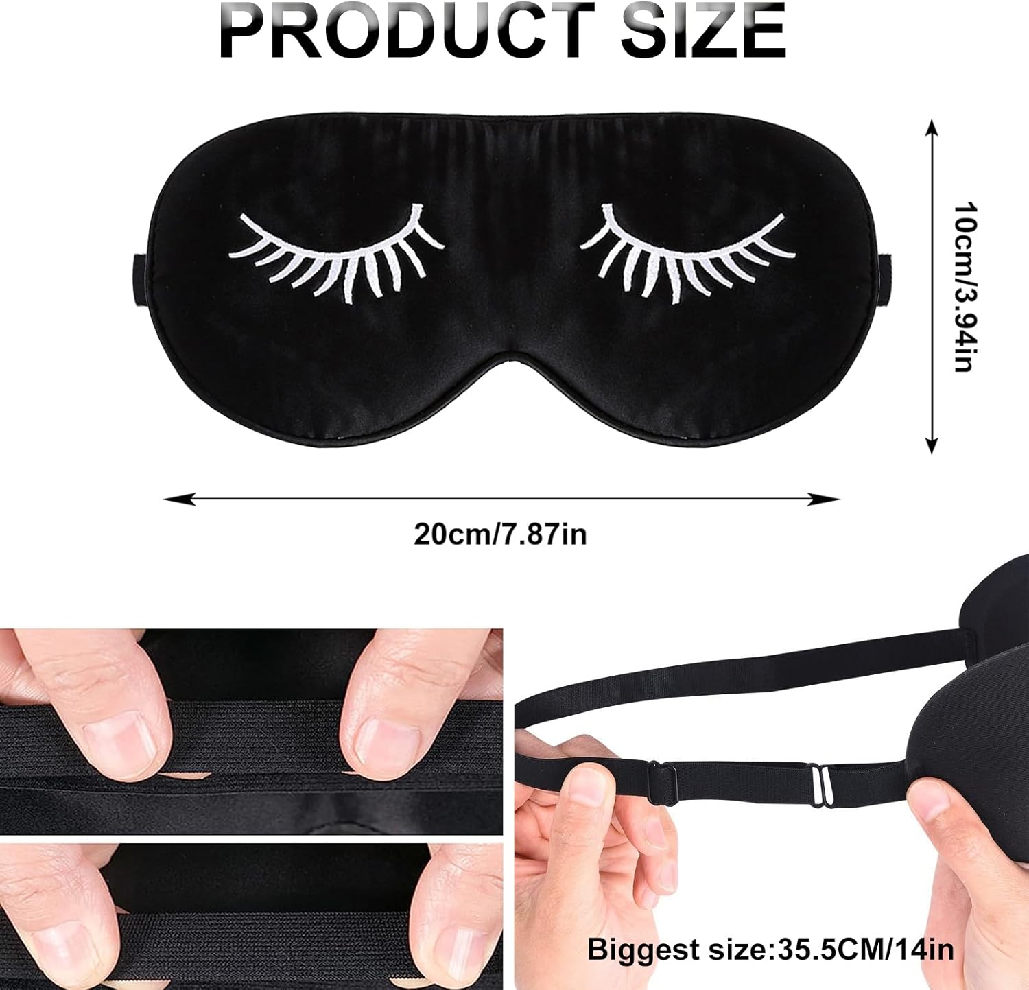 Schlafmaske aus Seide, 2 Stück, Augenmasken zum Schlafen, Augen, Schlafschutz, lichtdichte Schlafmasken, verstellbare Schlafmaske, Augenbinde, Nachtmaske für Pause, Reisen (schwarz, rosa) – Bild 2