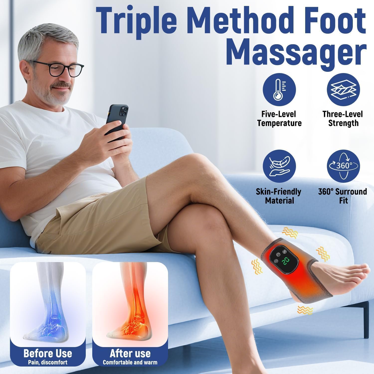 2 Stück Fußmassagegerät, Fußmassagegerät, 3-in-1-Massagegerät, Fußmassagegerät, elektrisches Fußmassagegerät mit 5 Wärmeeinstellungen, kabelloses Knöchelmassagegerät, Fußwärmer mit Massagegerät Knöchel – Bild 2