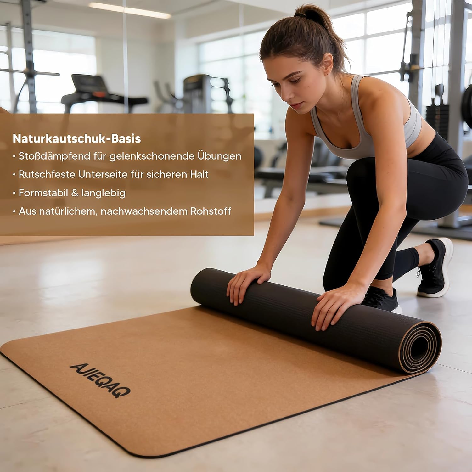 Premium Kork-Yogamatte aus Naturkautschuk – extra breit (183 x 80 cm) & 5 mm dick – rutschfeste XXL-Fitnessmatte für Yoga, Pilates & Gymnastik – gelenkschonend und formstabil – Bild 5