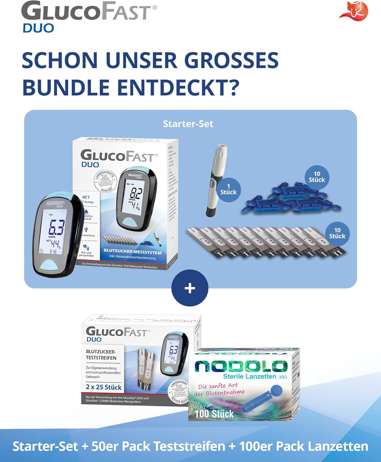 Duo Blutzuckermessgerät (mmol/L) Set mit 60 Teststreifen und 10 Lanzetten, zertifiziertes Diabetes-Messsystem mit hoher Genauigkeit, einfach zu bedienen – Bild 7