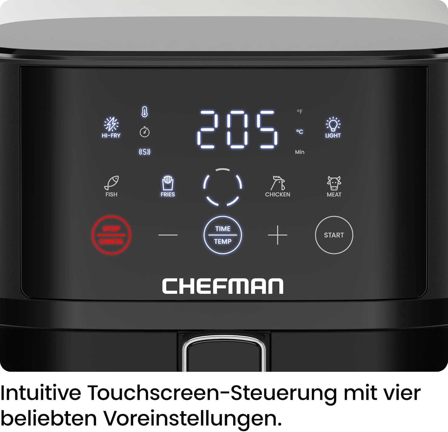 Chefman Heißluftfritteuse – 3,75 l kompakte Heißluftfritteuse für schnelle Mahlzeiten, mit Hi-Fry-Technologie, Sichtfenster, Touch-Bedienung, antihaftbeschichtet und spülmaschinenfest – Schwarz – Bild 4
