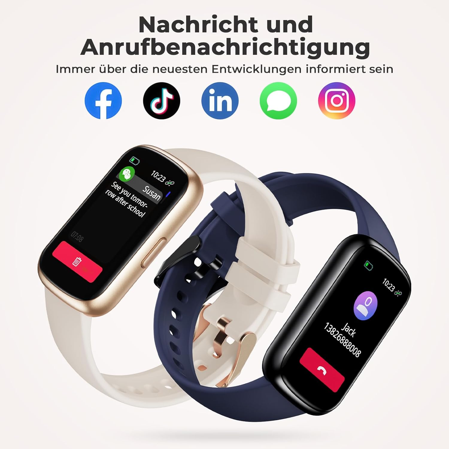 Smartwatch Damen 1,47 Zoll Fitnessuhr klein mit Herzfrequenzmesser, SpO2/Schlafmonitor, 24 Sportmodi, Fitnesstracker, Schrittzähler, wasserdicht 3ATM, Nachricht WhatsApp für Android/iOS (Polarstern Roségold) – Bild 4