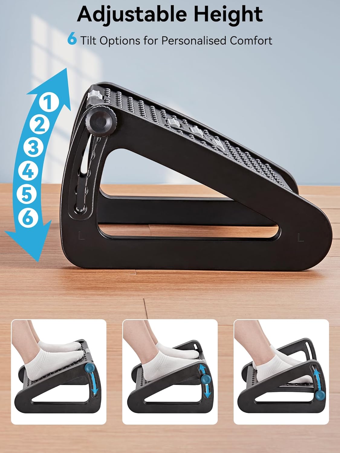 HEETA Fußstützen-Schreibtisch, höhenverstellbarer Fußhocker, ergonomische Fußstütze mit Massagefunktion für Büro und Zuhause – Bild 5