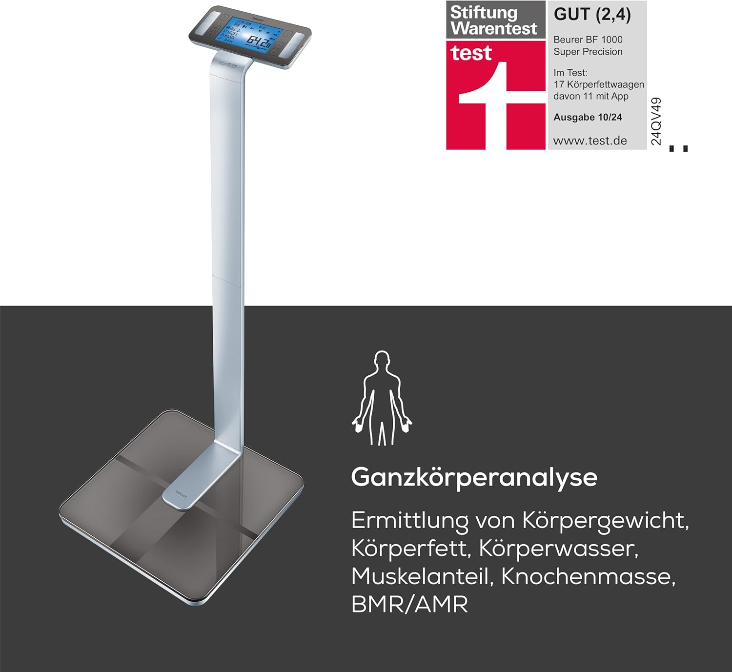Beurer BF 1000 SuperPrecision Diagnosewaage, Präzise Personenwaage zur Ganzkörperanalyse mit App, Messung des viszeralen Fettanteils, separate Anzeige einzelner Körperteile – Bild 3